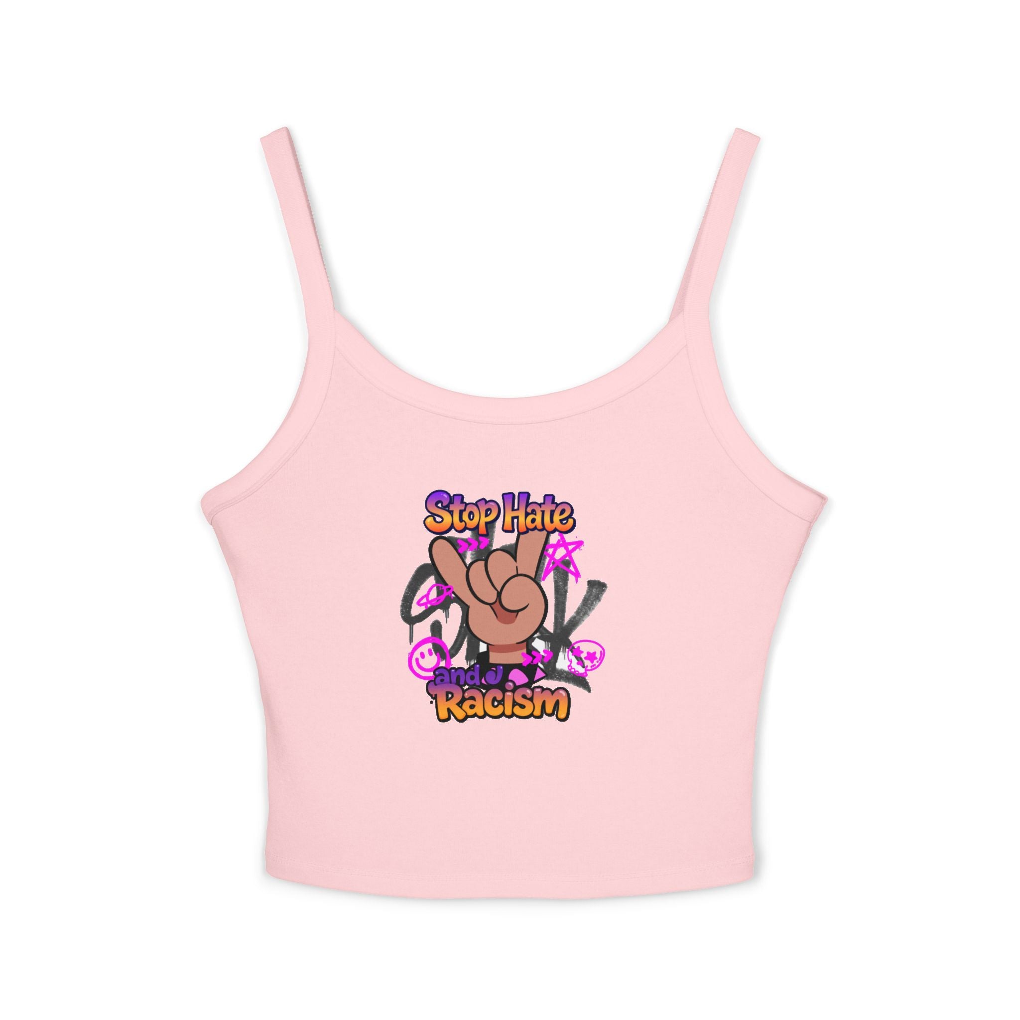 Stop Hating Racism Peace Sign Crop Tank Top — Anti-Racism Women's Spaghetti Strap