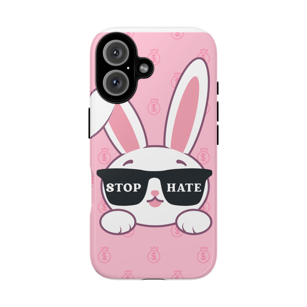 Phone Case — Pink 'Stop Hate' Bunny Protective Tough Case