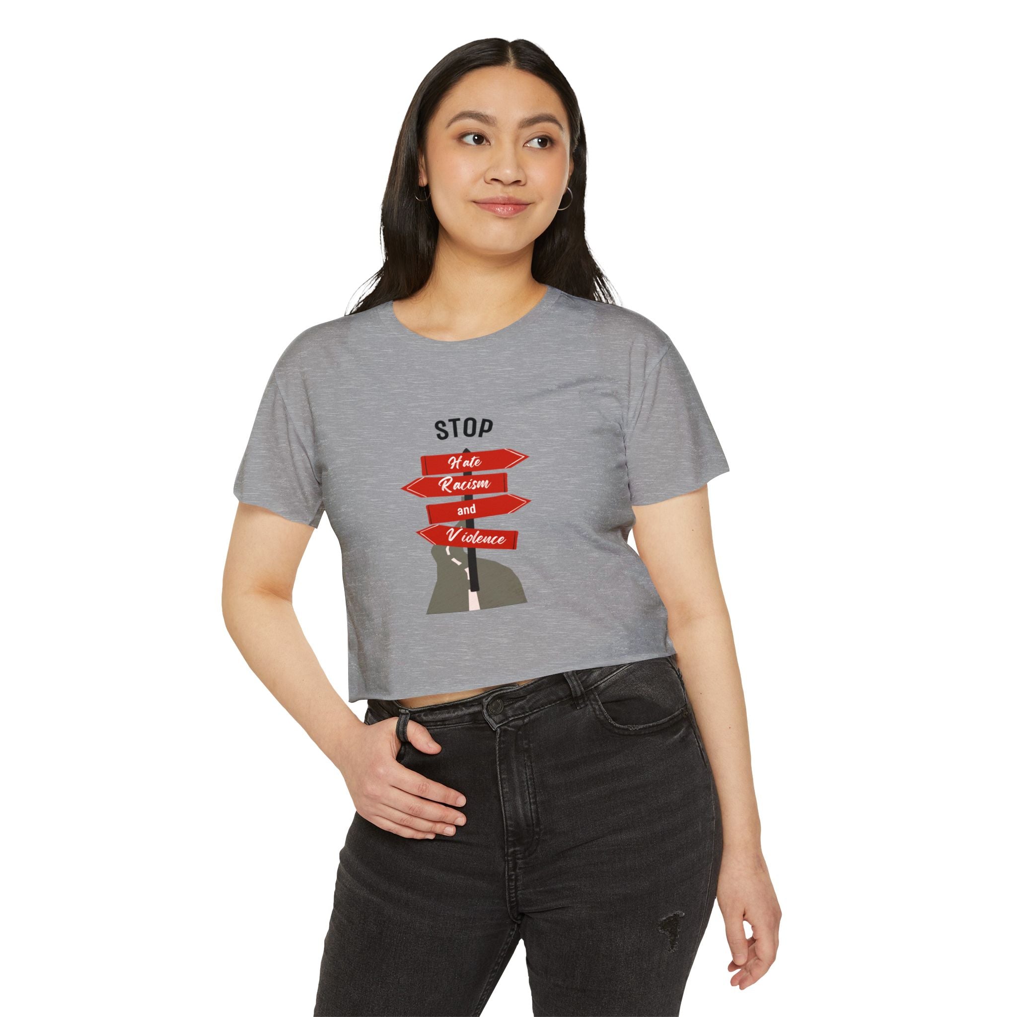Stop Hate Racism and Violence Crop Top — Women's Activist Festival Tee