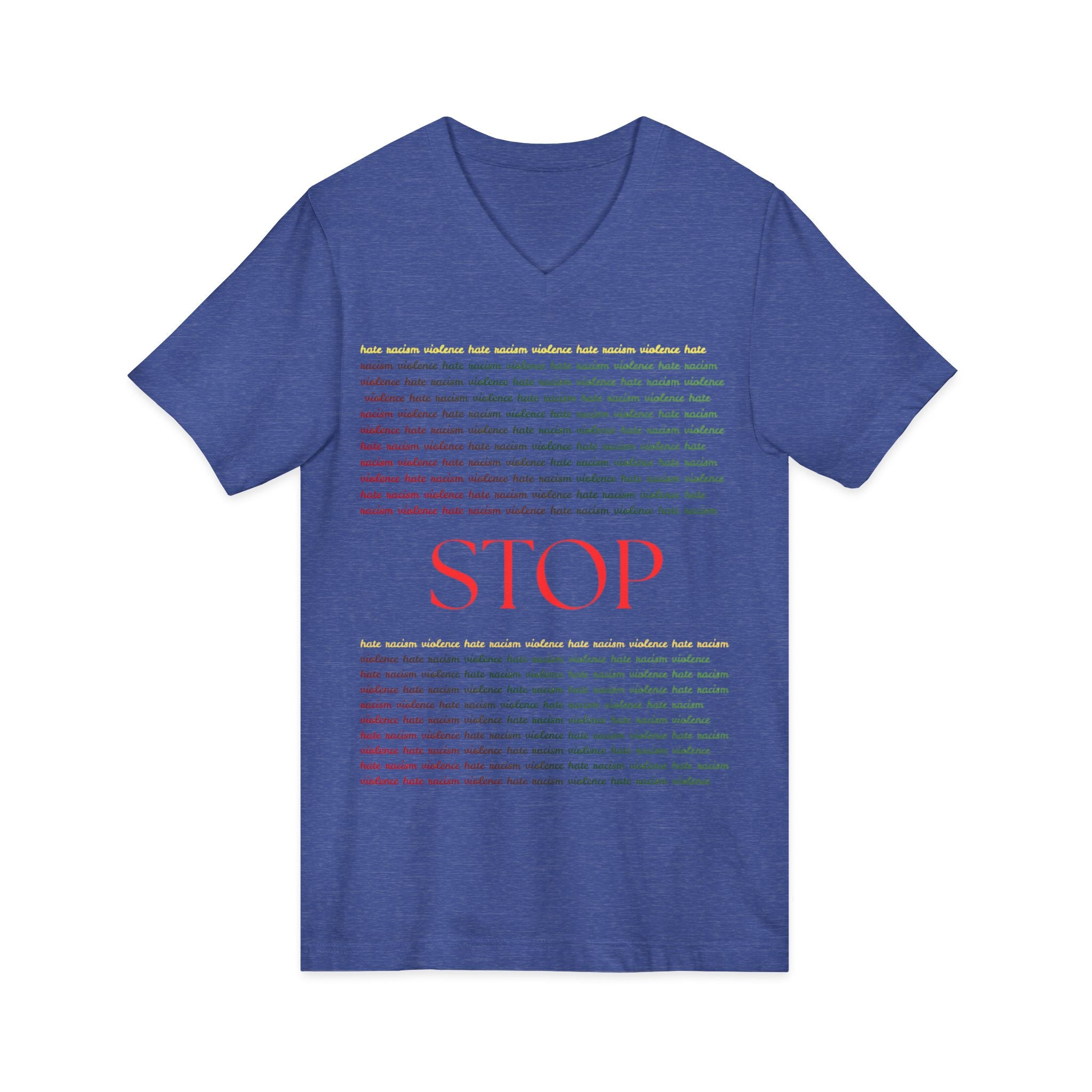 STOP Graphic V-Neck Tee — Bold Typographic Statement Shirt