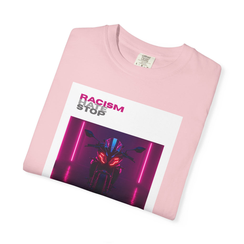 Anti-Racism Graphic T-Shirt — “Racism Stop” Neon Robot Design