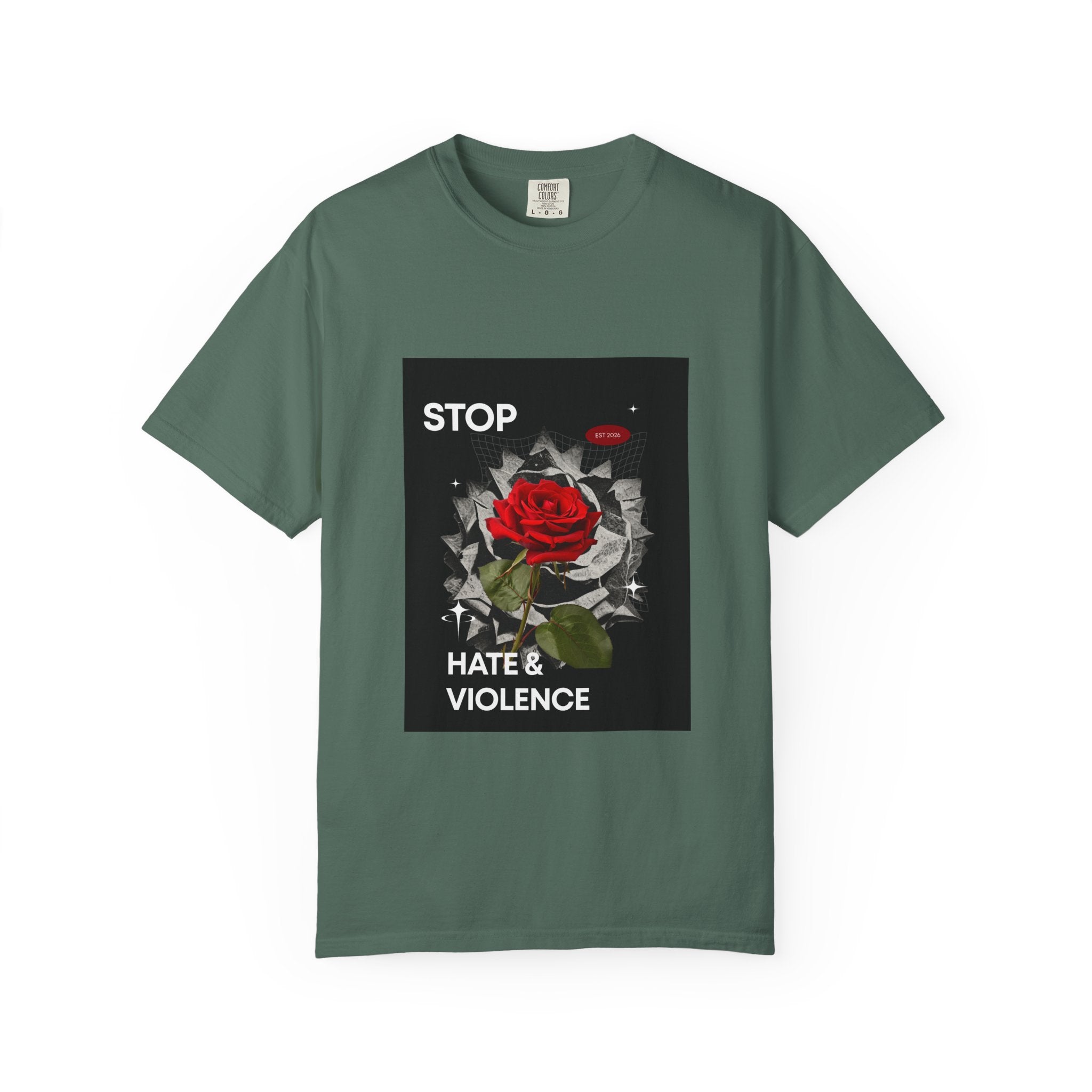 Stop Hate & Violence T-Shirt — Rose Protest Graphic Tee