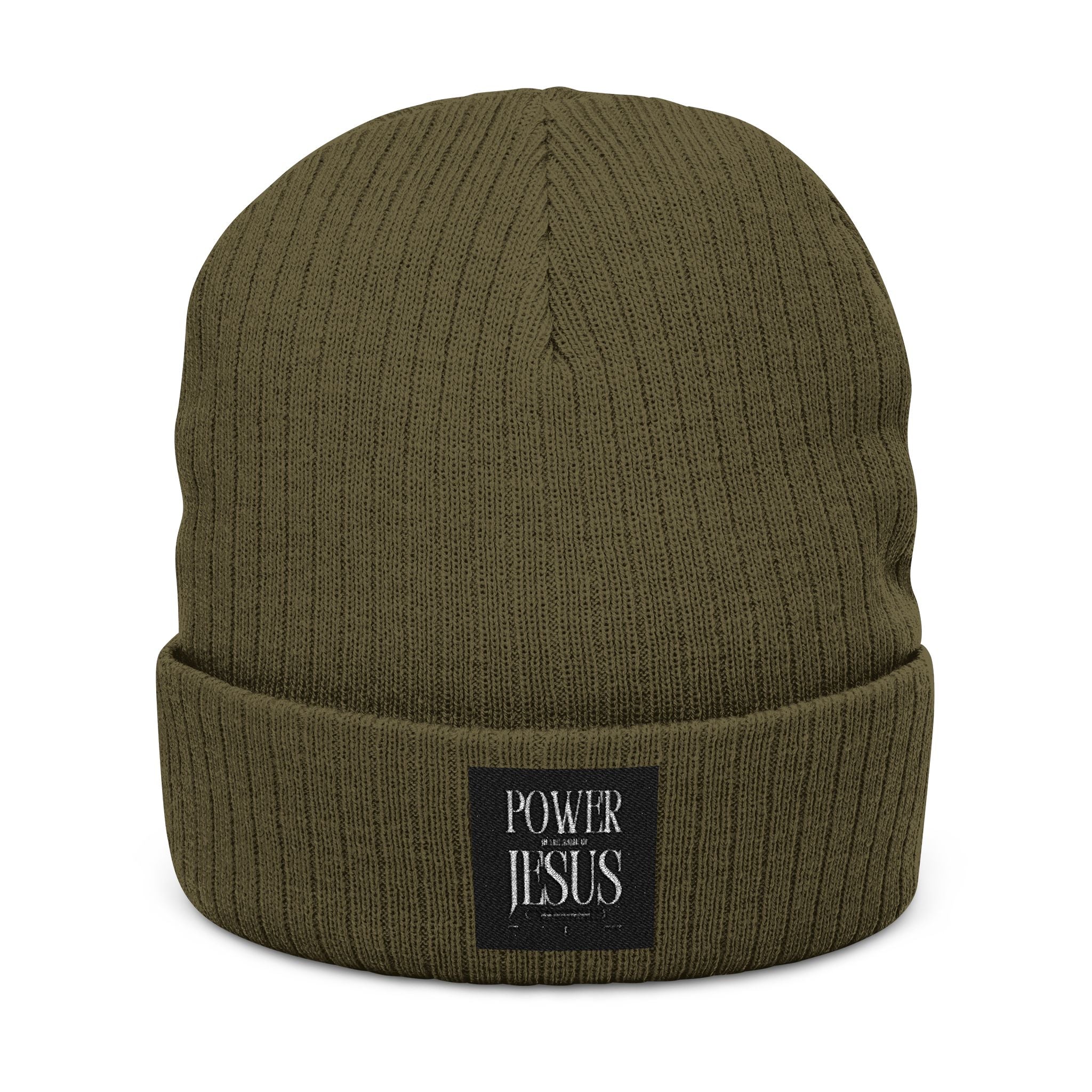 Embroidered "POWR JESUS" Ribbed Beanie — Cozy Christian Knit Hat