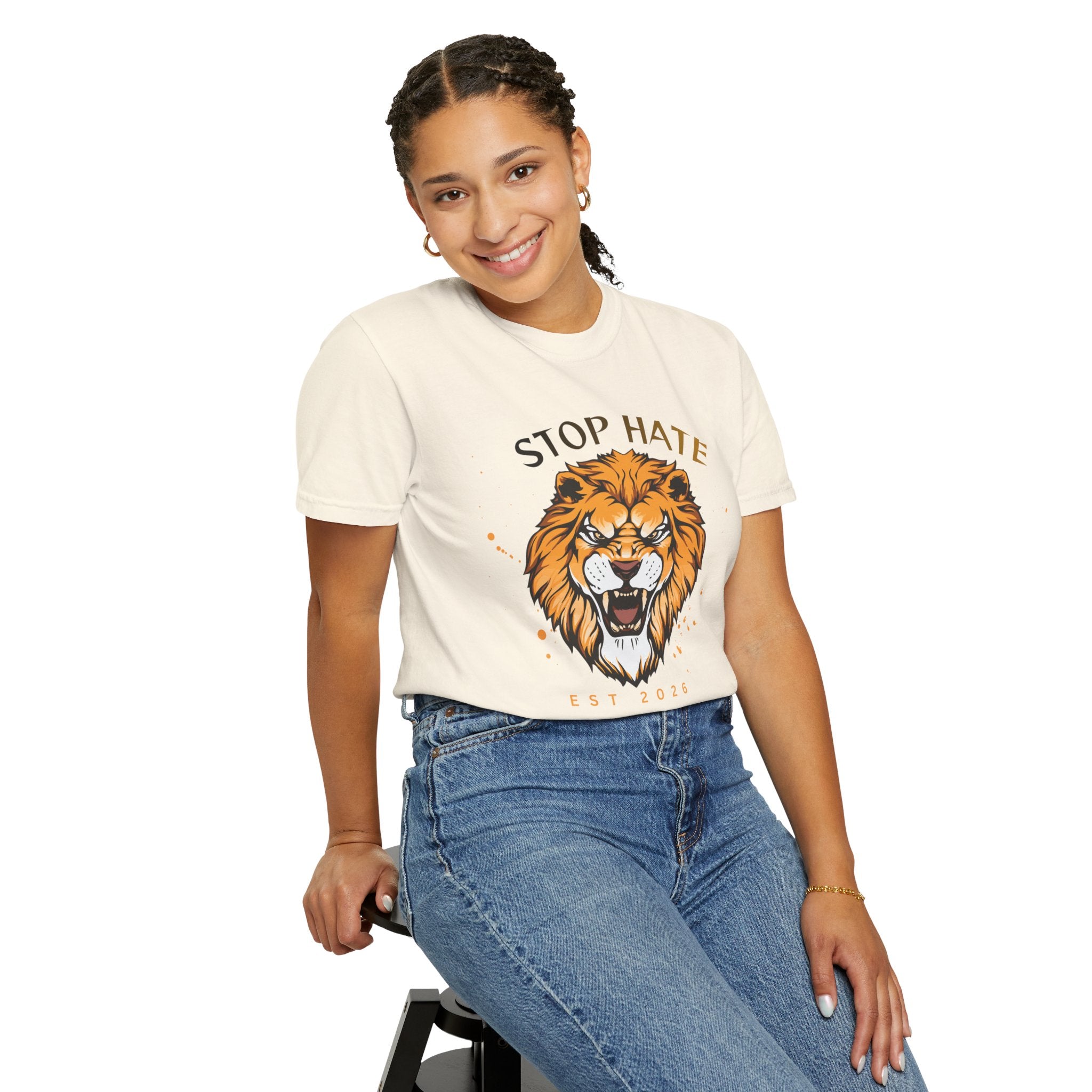 Stop Hate Lion T-Shirt — "Stop Racism and Violence" Statement Tee