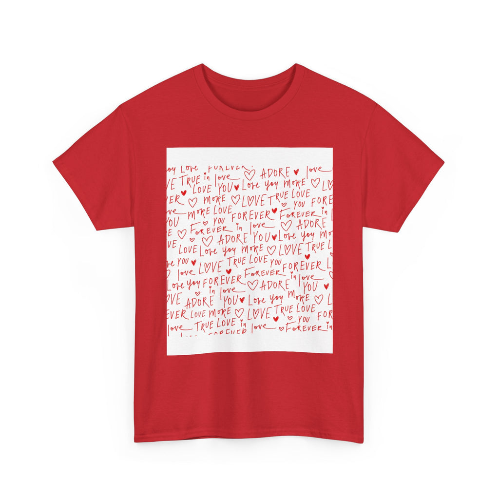 Love Notes Graphic Tee — Handwritten Red Heart Script T-Shirt