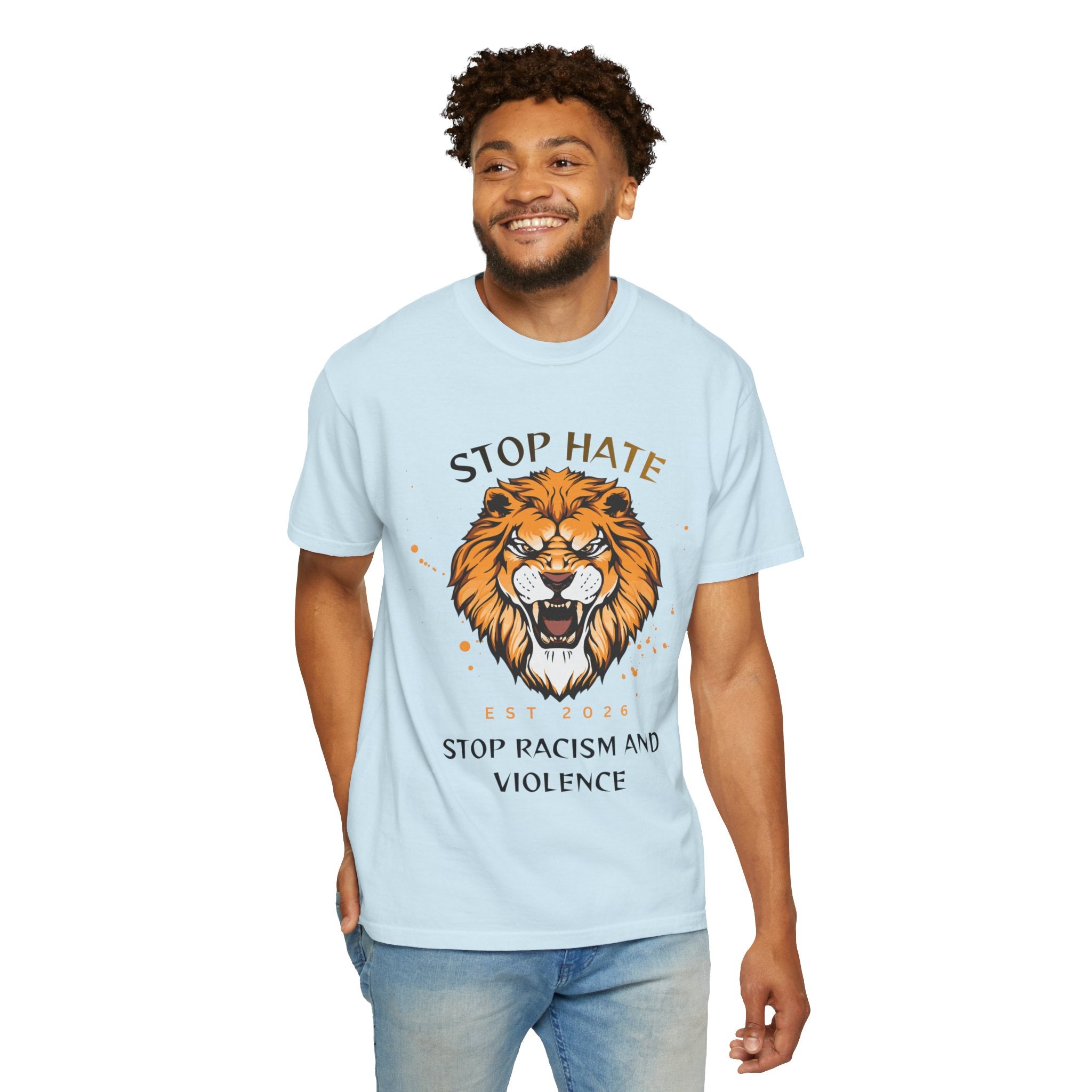 Stop Hate Lion T-Shirt — "Stop Racism and Violence" Statement Tee