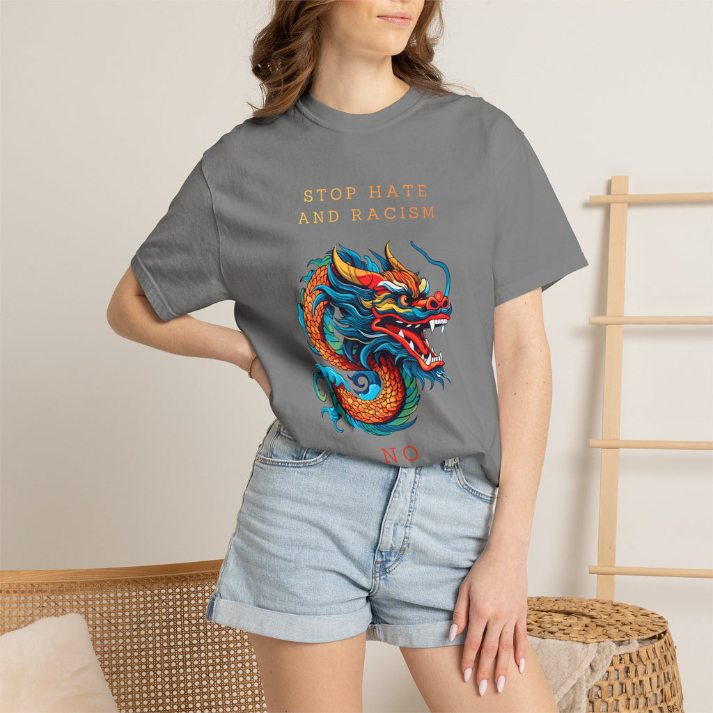 T-Shirt — 'Stop Hate and Racism, No Violence' Dragon Graphic Tee