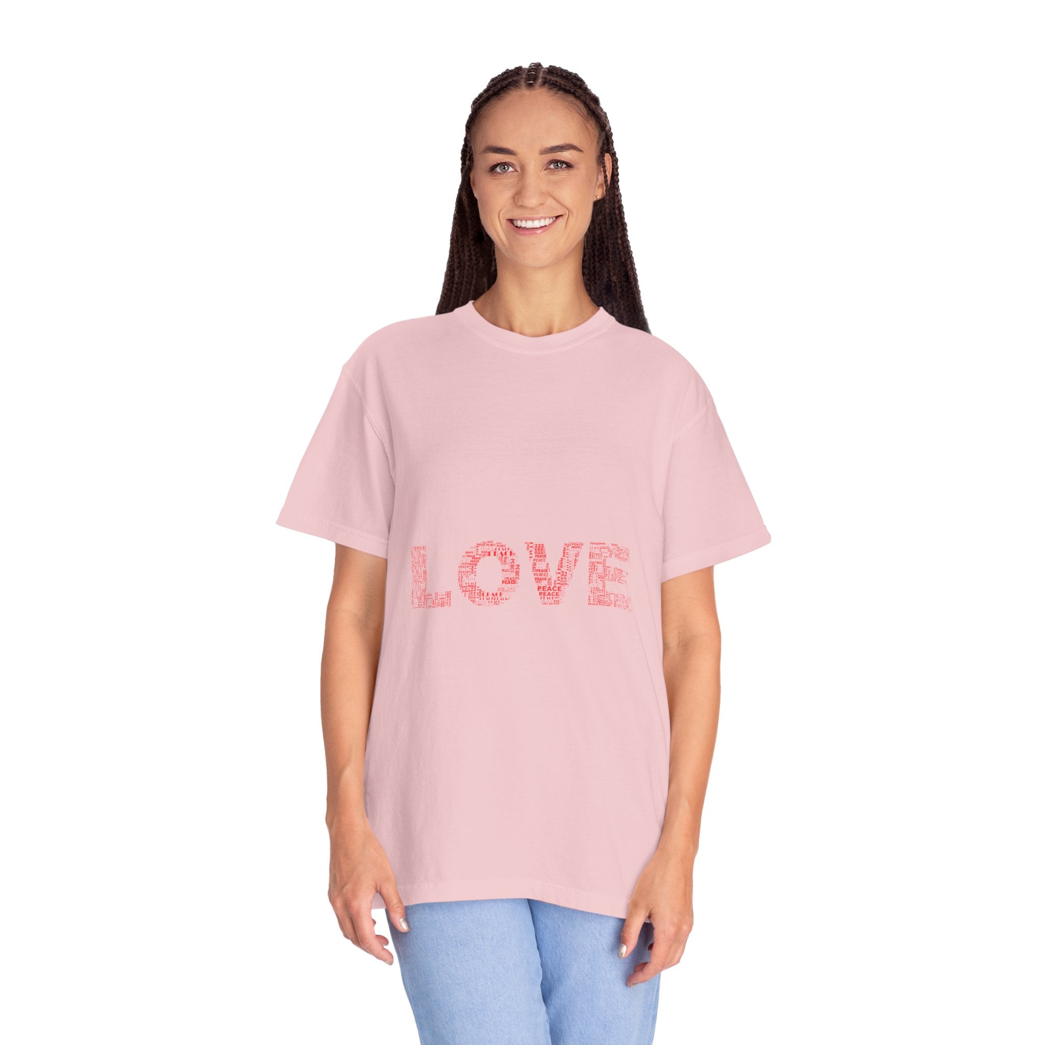 LOVE Graphic T-Shirt — Pink Floral Text Tee for Valentine’s Day & Everyday