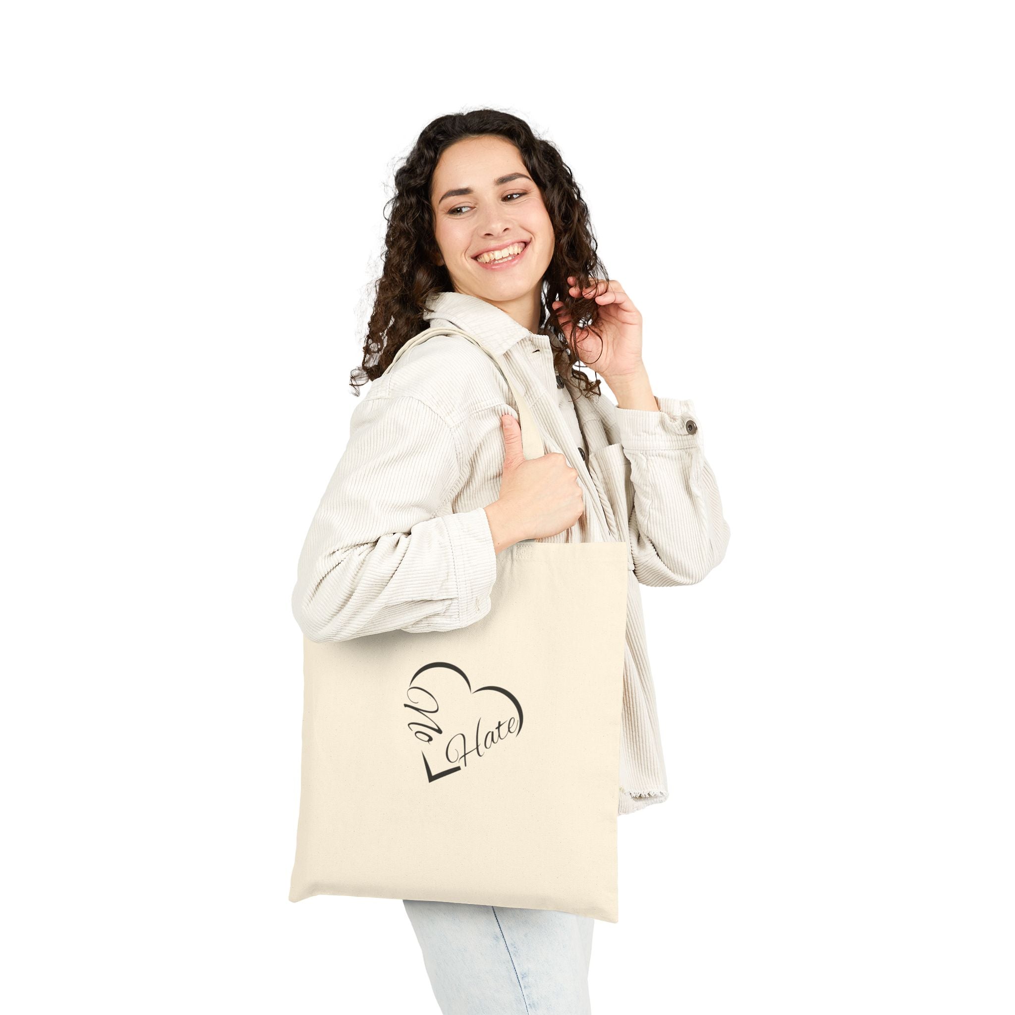 Canvas Tote Bag – "No Hate" Heart Graphic Eco Shopper