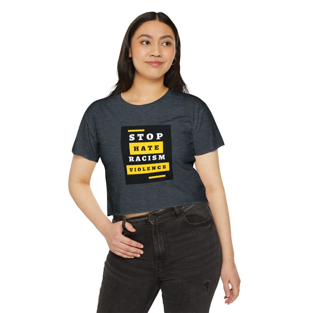 Stop Hate Racism Violence Crop Top — Women's Protest Festival Tee