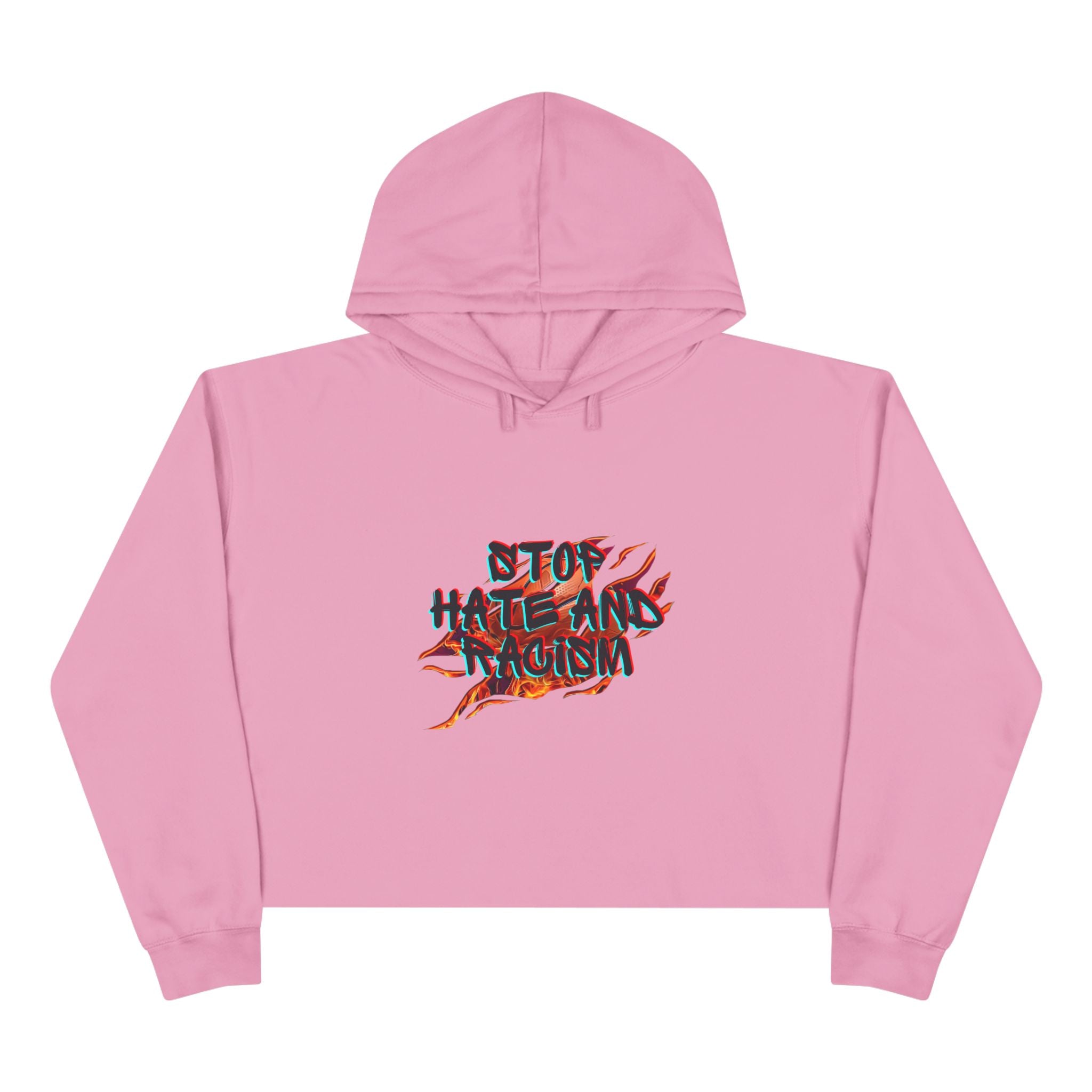 Crop Hoodie — “Stop Hating, Start Living” Flame Graphic Cropped Hoodie