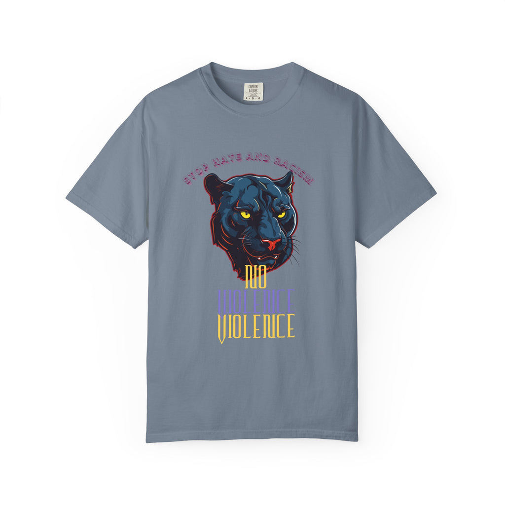 No Violence Panther T-Shirt — Graphic Animal Tee with 'No Violence' Text