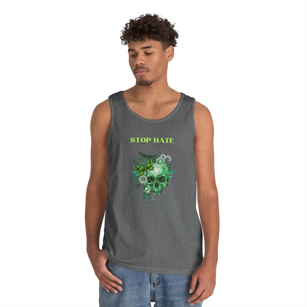 Stop Hate Skull Tank — Green Floral Skull Tank Top