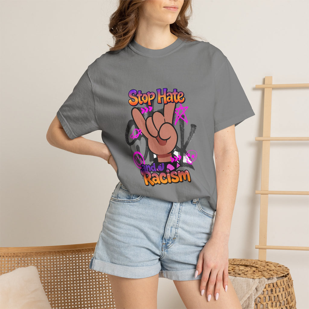 Stop Hate and Racism Graphic T-Shirt – Anti-Racism Solidarity Tee