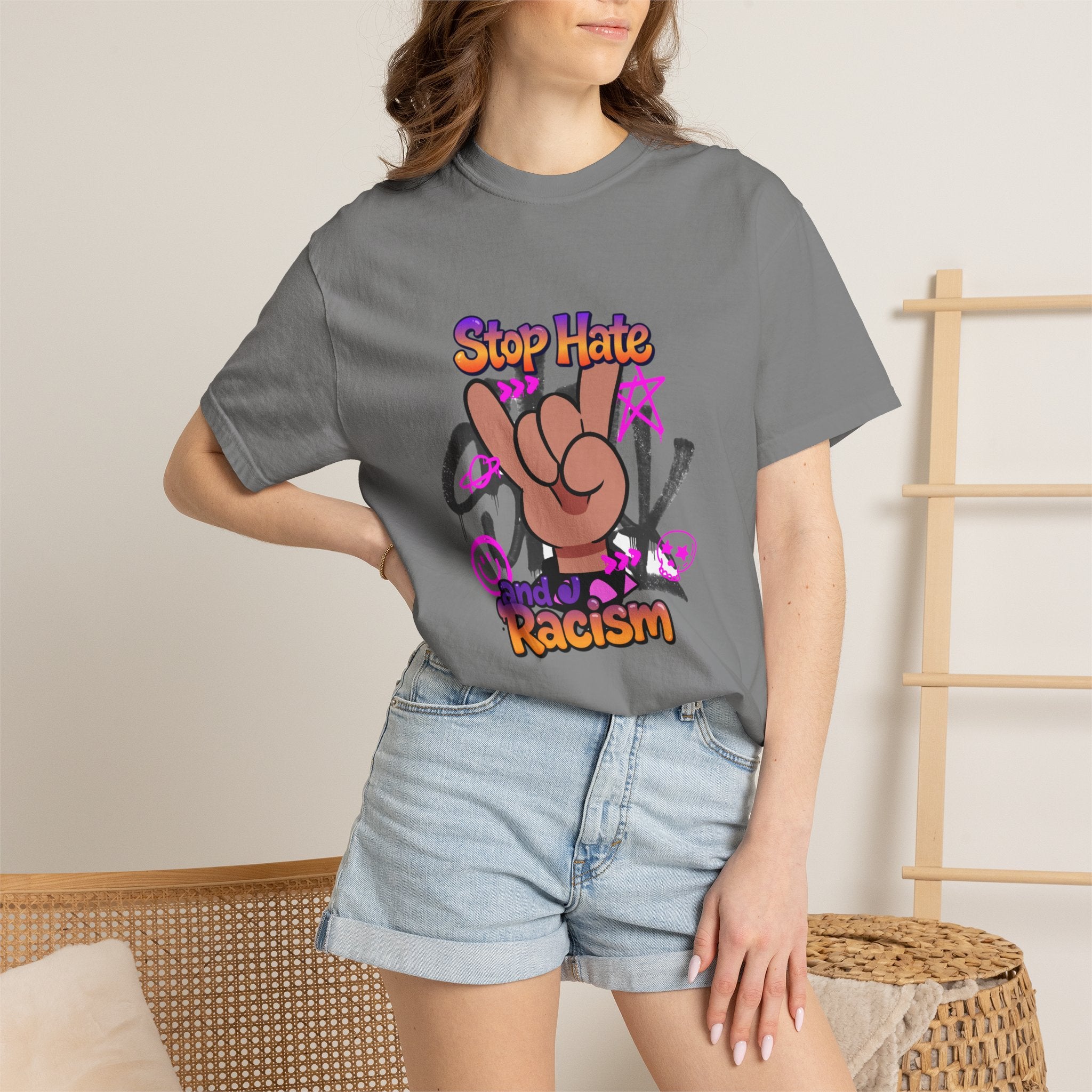 Stop Hate and Racism Graphic T-Shirt – Anti-Racism Solidarity Tee