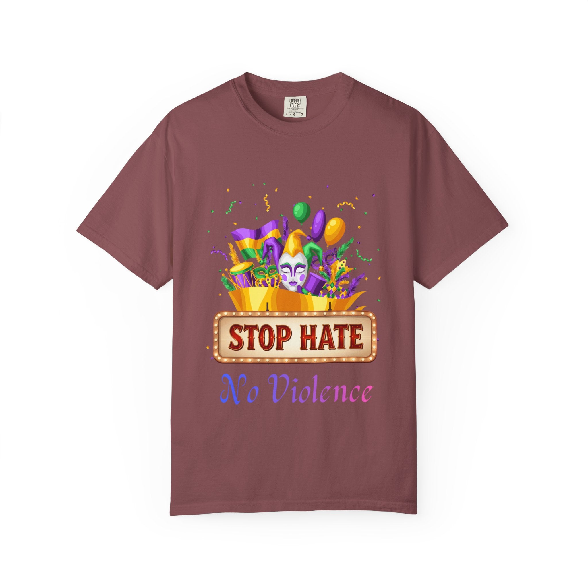 T-Shirt — "Stop Hate, No Violence" Mardi Gras Parade Design