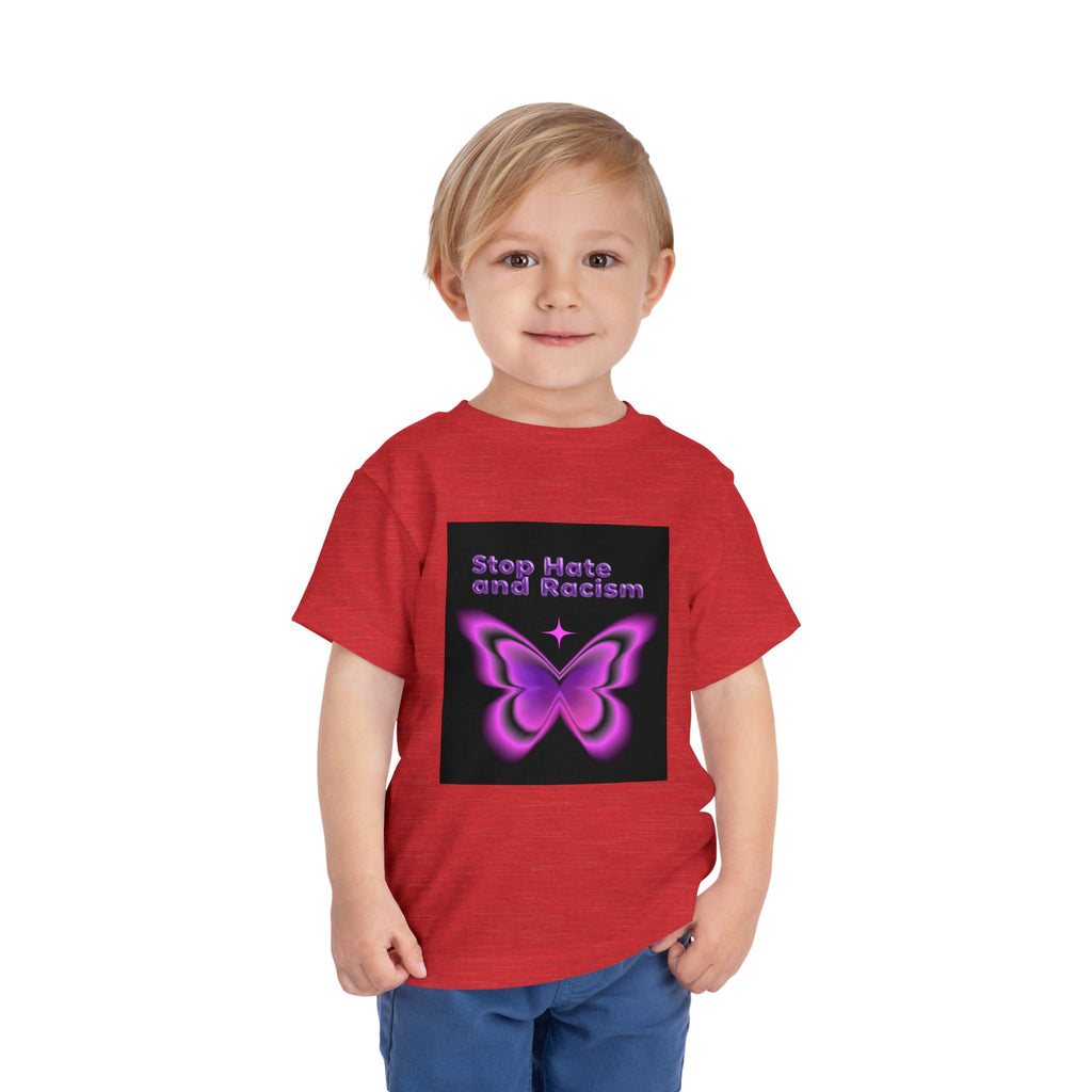 Stop Hate and Racism Toddler Tee — Purple Butterfly Anti-Racism Shirt