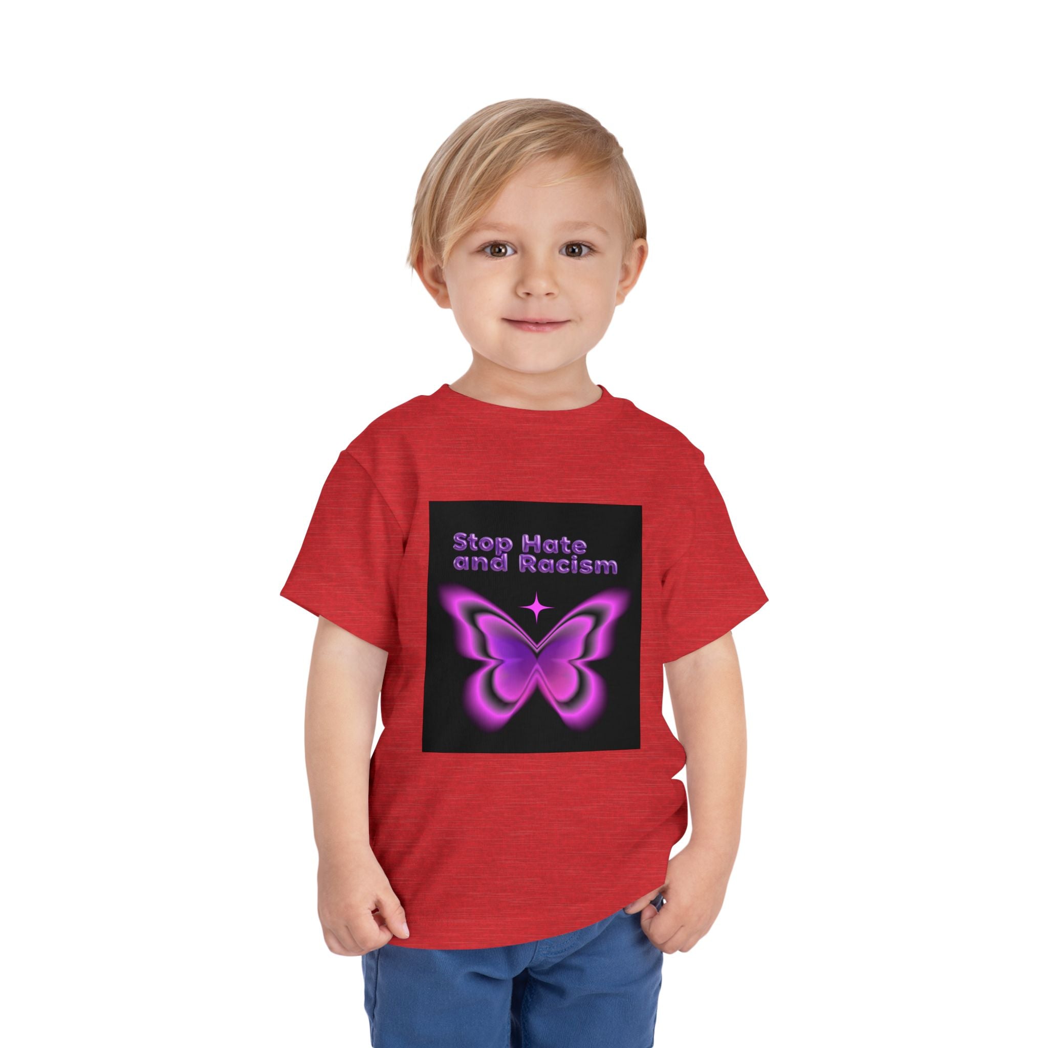 Stop Hate and Racism Toddler Tee — Purple Butterfly Anti-Racism Shirt