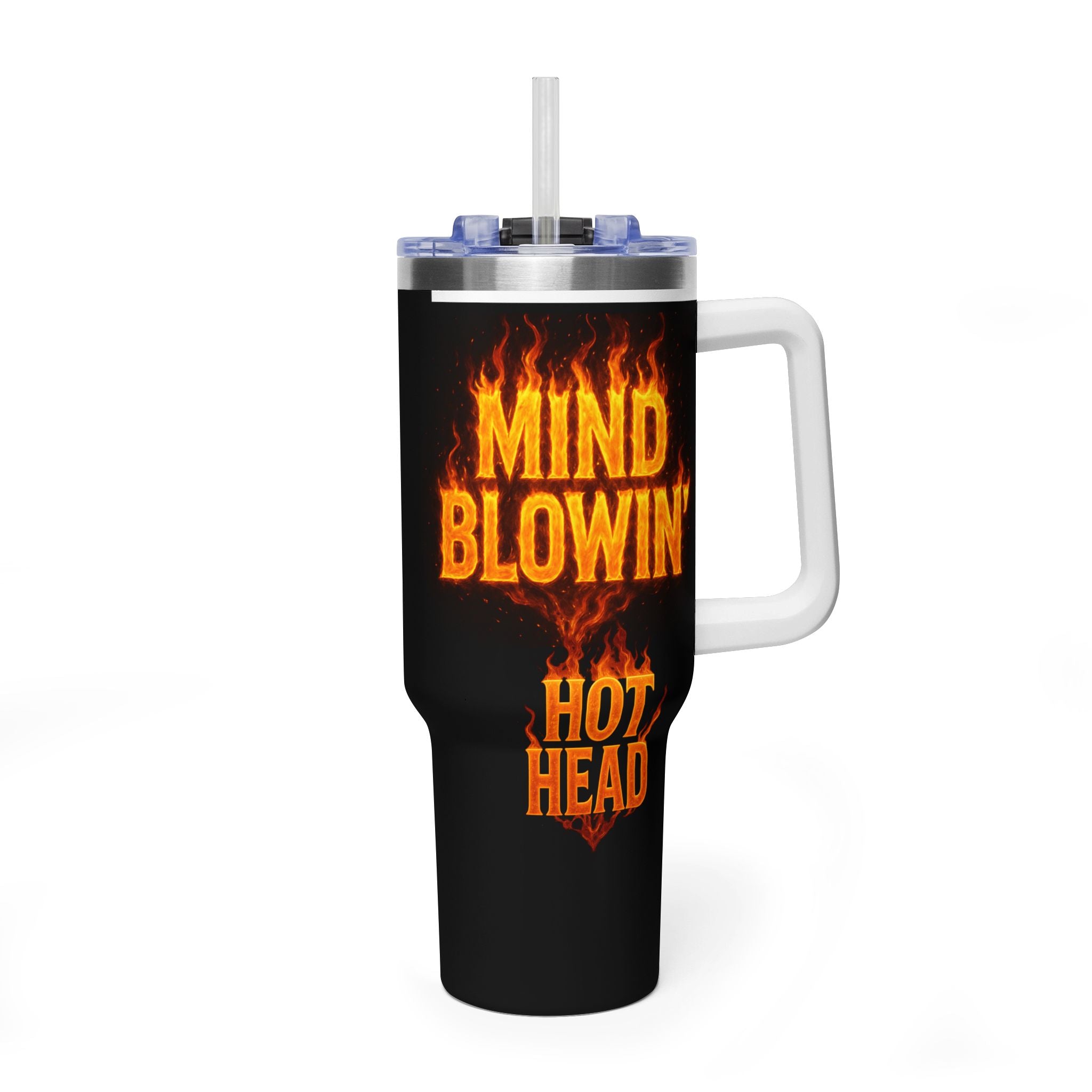 40oz Tumbler — "Mind Blowing Hot Head" Flame Graphic Vacuum Travel Cup