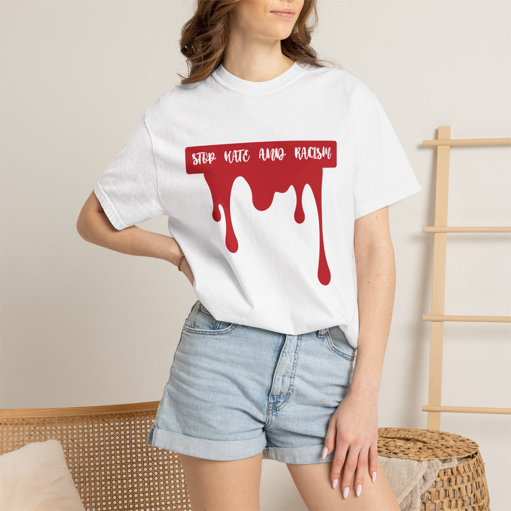 T-Shirt “Stop Hate, End Racism” Dripping Blood Graphic Tee