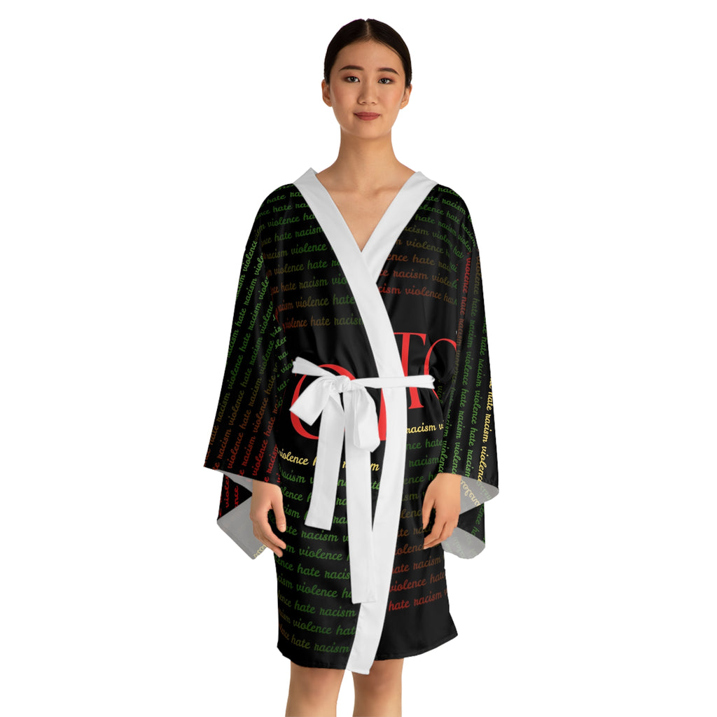 Stop Pattern Kimono Robe — Anti-Violence Statement Long Sleeve Robe
