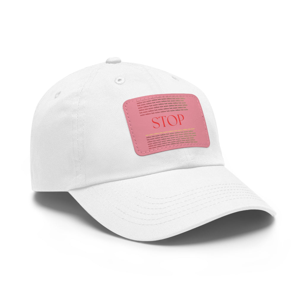 Leather Patch Dad Hat — 'STOP' Embossed Casual Baseball Cap