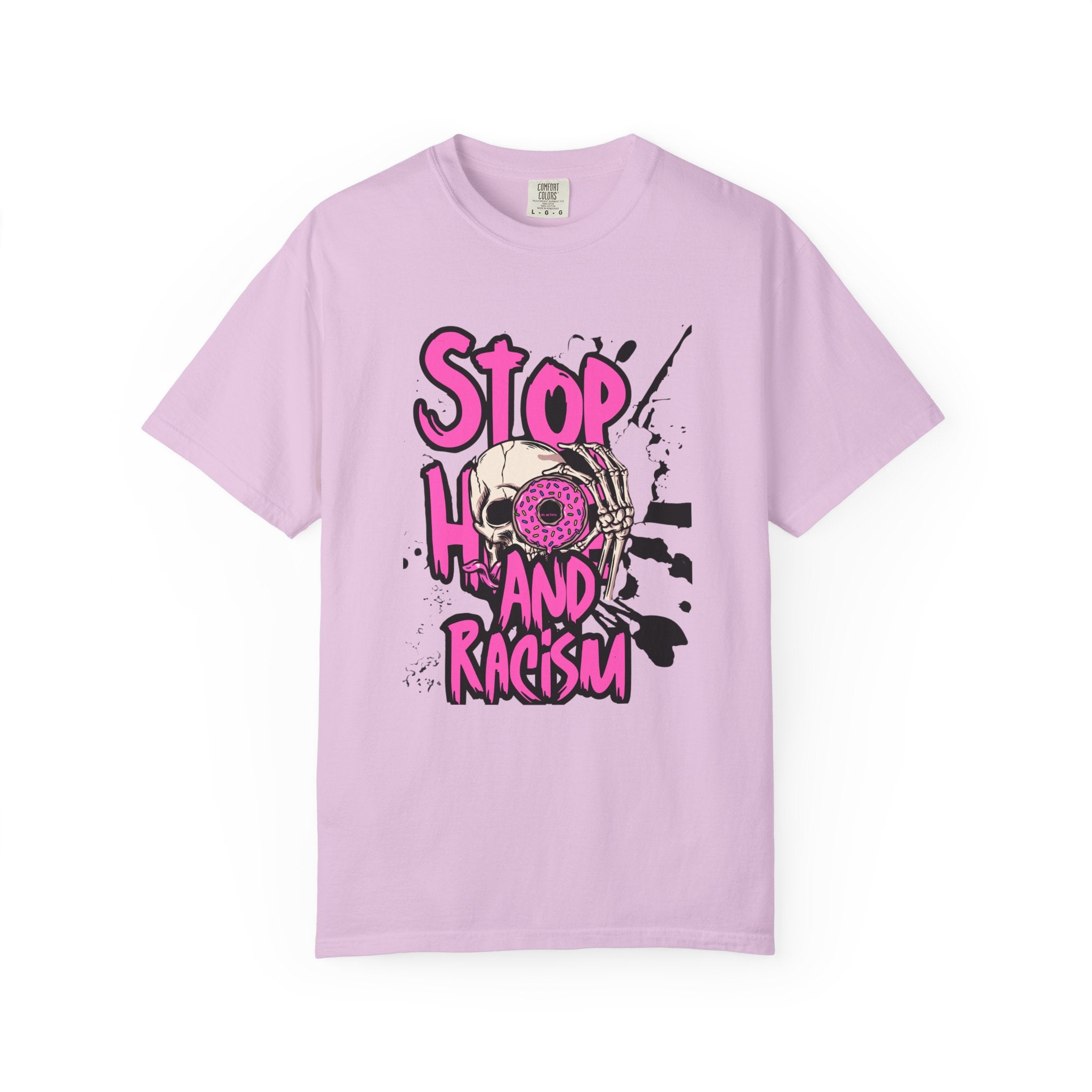 Stop H8 and Racism Graphic Tee — Anti-Racism Skull Donut Protest T-Shirt