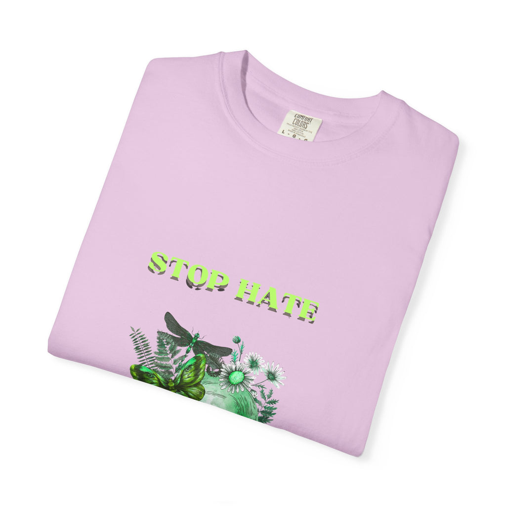 Stop Hate Skull T-Shirt — Green Floral Skull Graphic Tee
