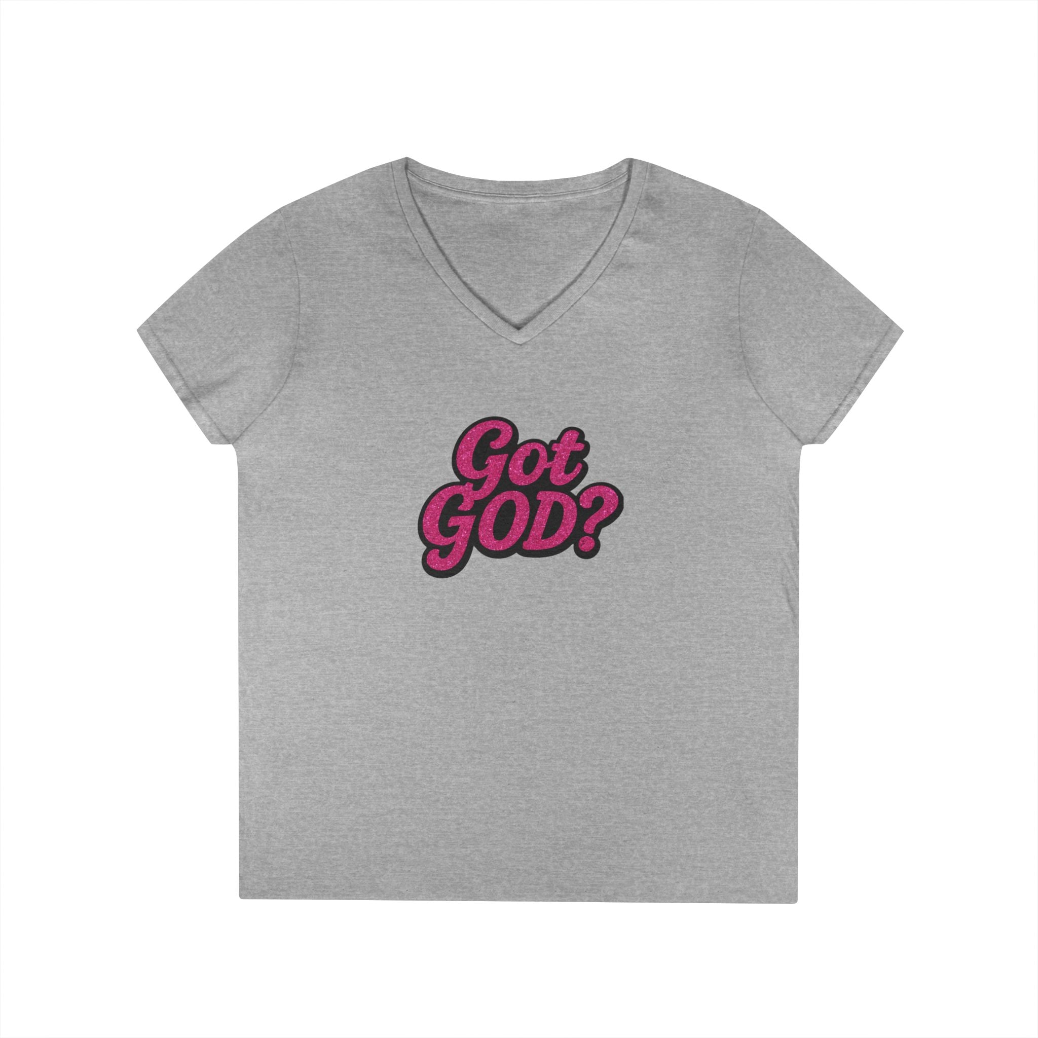 Got GOD? Ladies' V-Neck T-Shirt — Retro Pink Faith Graphic