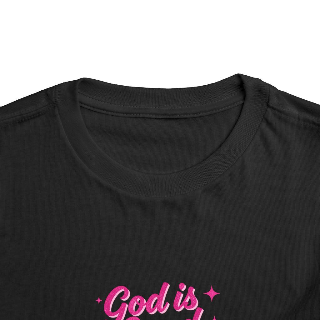 Toddler Tee – "God is Good Time" Pink Script Christian Kids Shirt