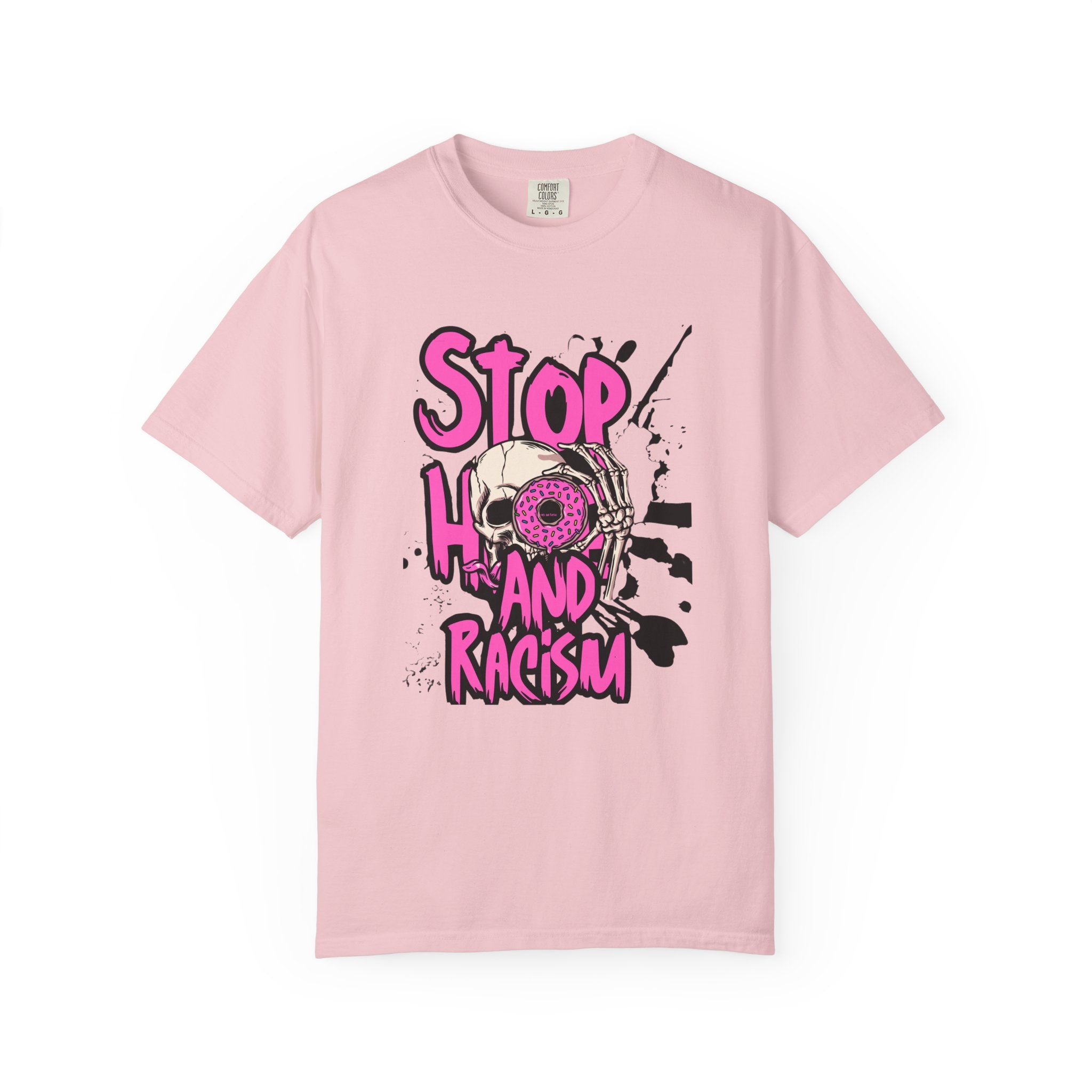 Stop H8 and Racism Graphic Tee — Anti-Racism Skull Donut Protest T-Shirt