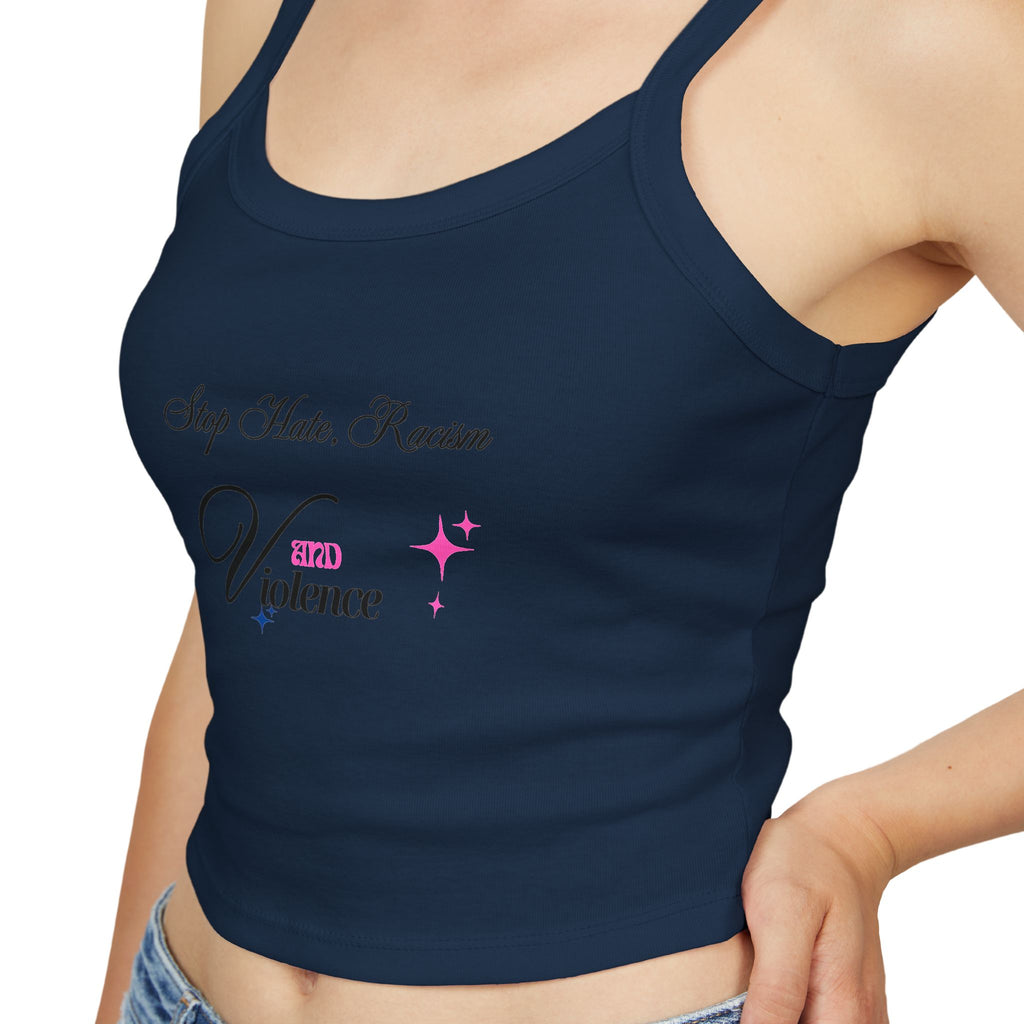 Women's Spaghetti Tank Top — "My Mom Knows Vibe" Pink Accent Crop