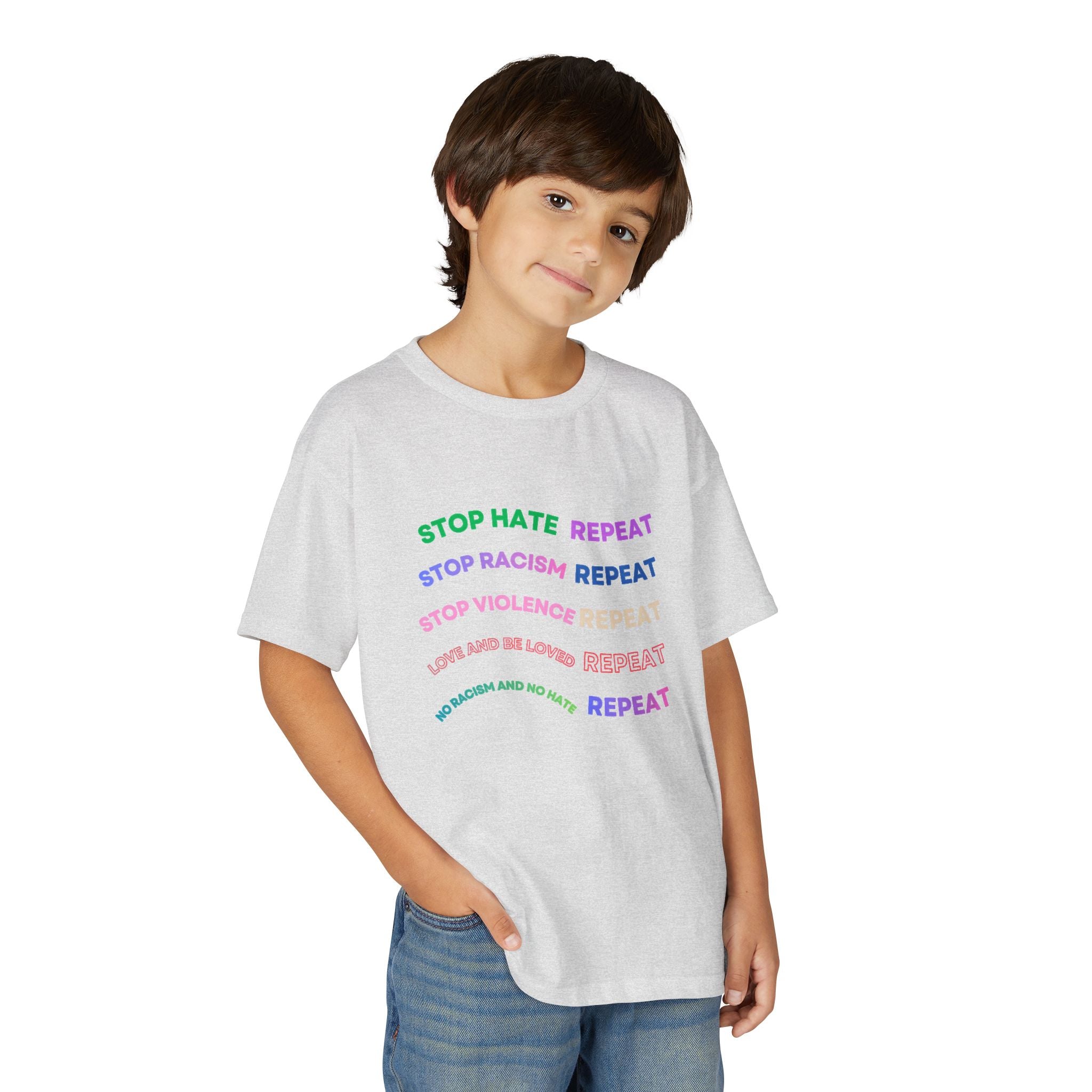 Youth T‑Shirt — "Stop Hate Repeat" Rainbow Anti-Bullying Tee