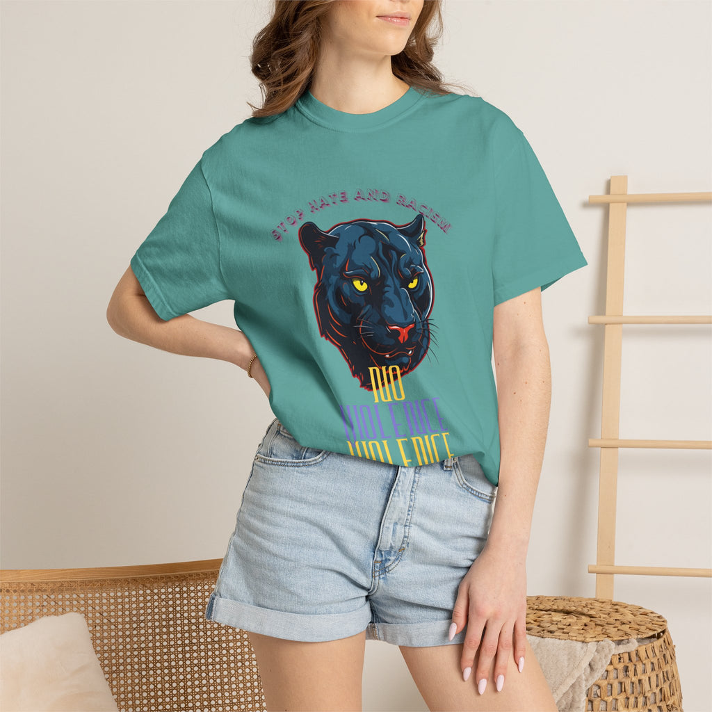 No Violence Panther T-Shirt — Graphic Animal Tee with 'No Violence' Text