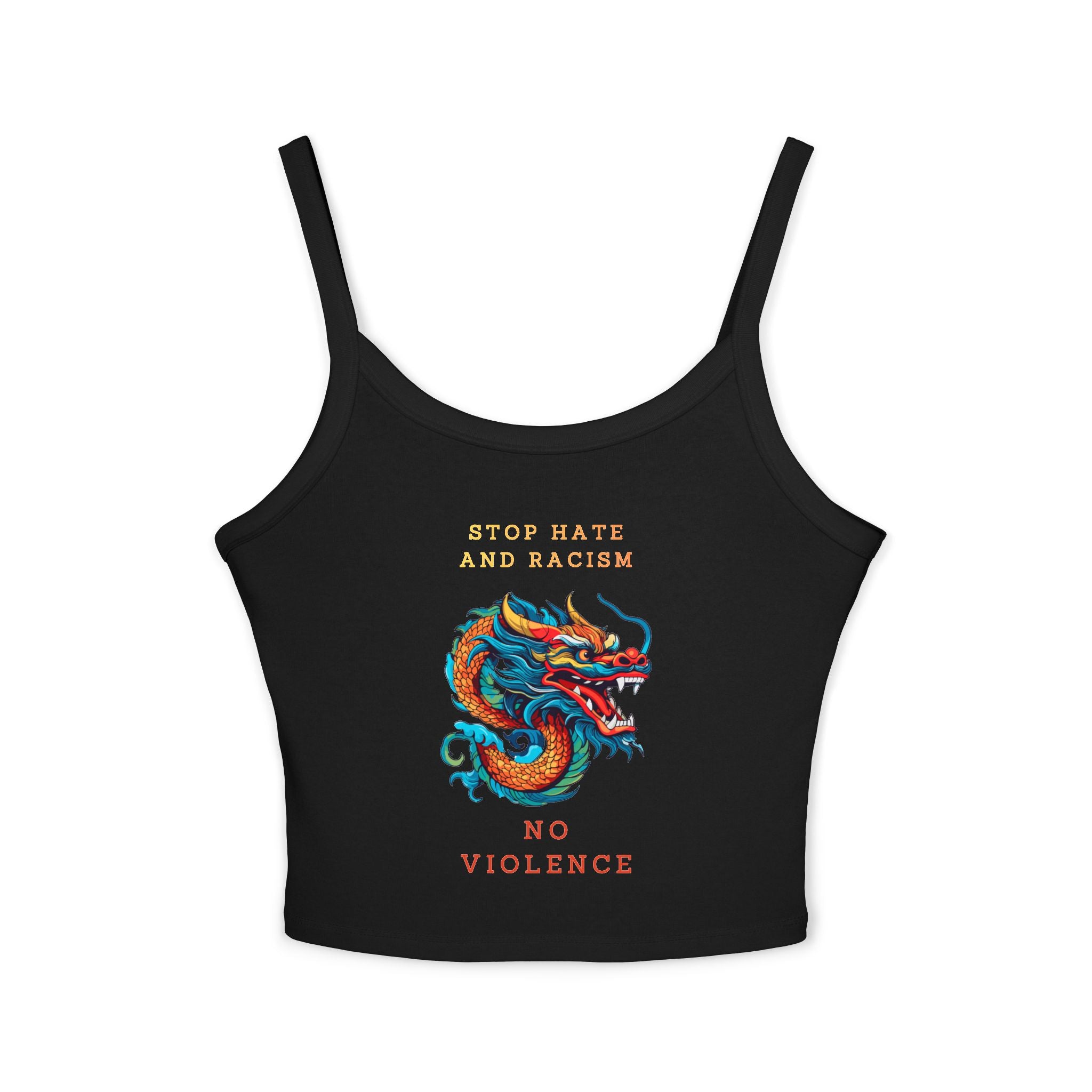 Tank Top — Colorful Dragon “Stop Hate and Racism / No Violence” Graphic Crop