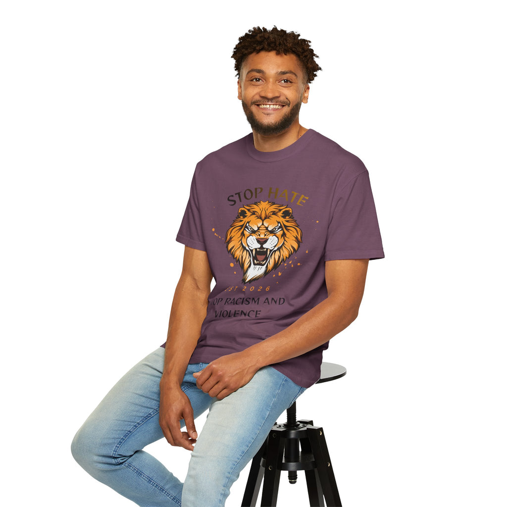 Stop Hate Lion T-Shirt — "Stop Racism and Violence" Statement Tee