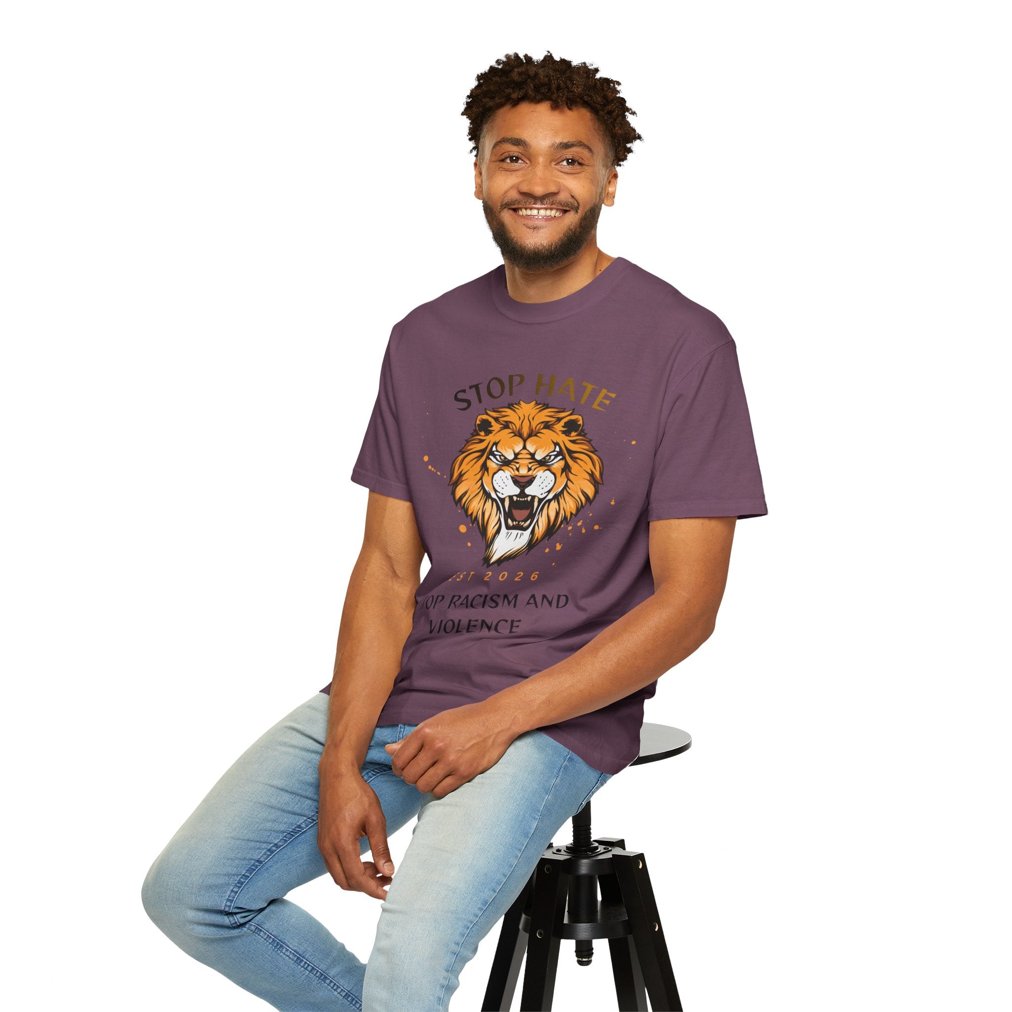 Stop Hate Lion T-Shirt — "Stop Racism and Violence" Statement Tee