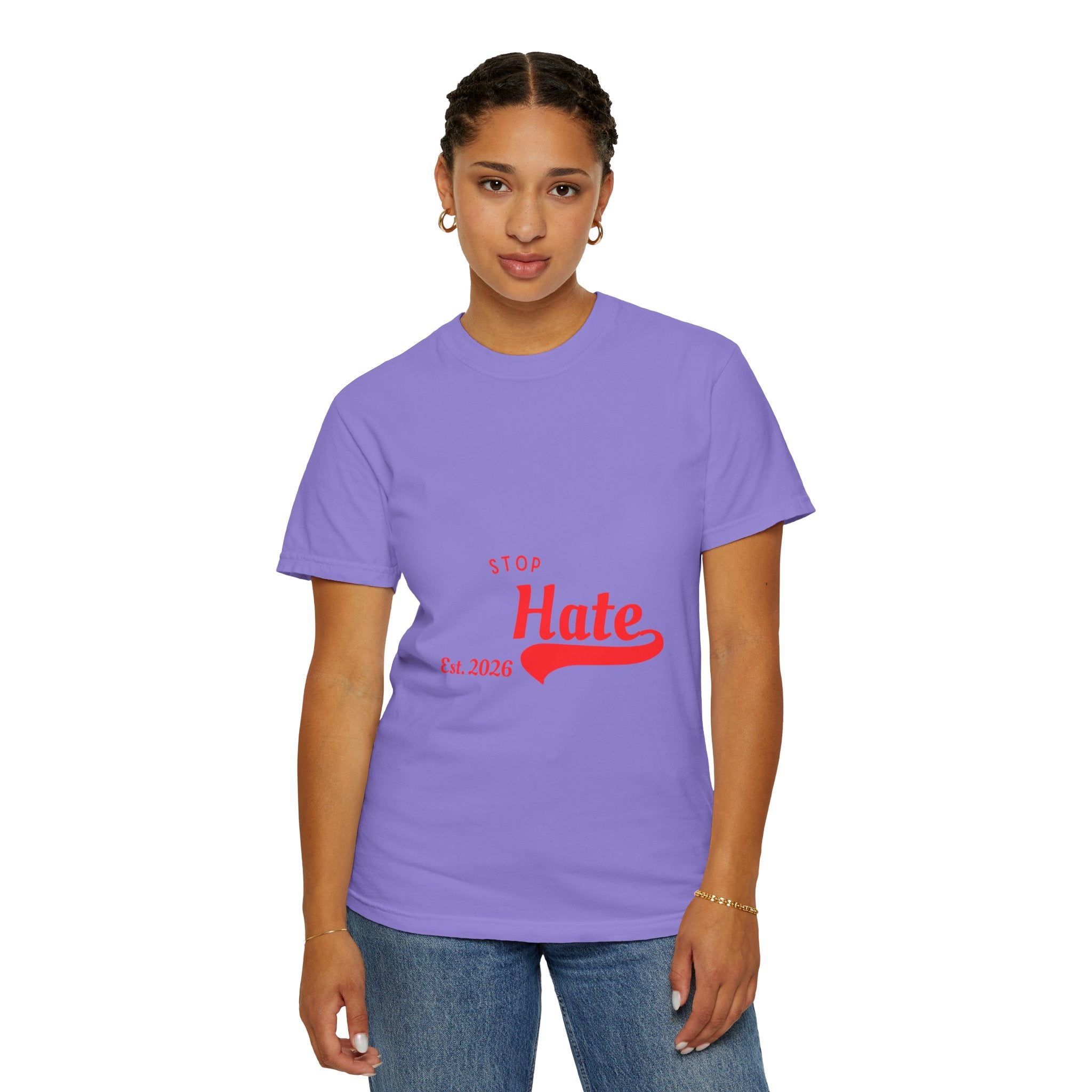 Stop Hate T-Shirt — Retro Script 'Est. 2026' Anti-Hate Graphic Tee