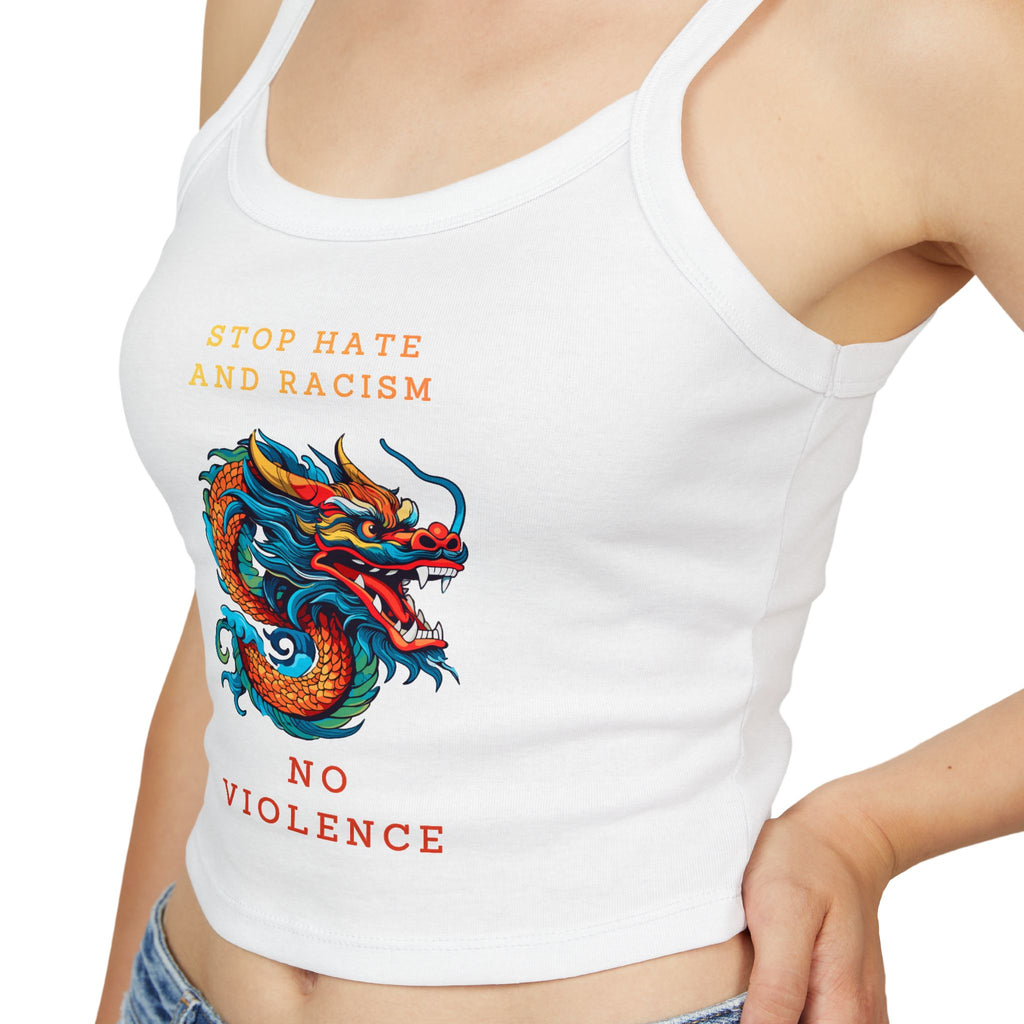 Tank Top — Colorful Dragon “Stop Hate and Racism / No Violence” Graphic Crop
