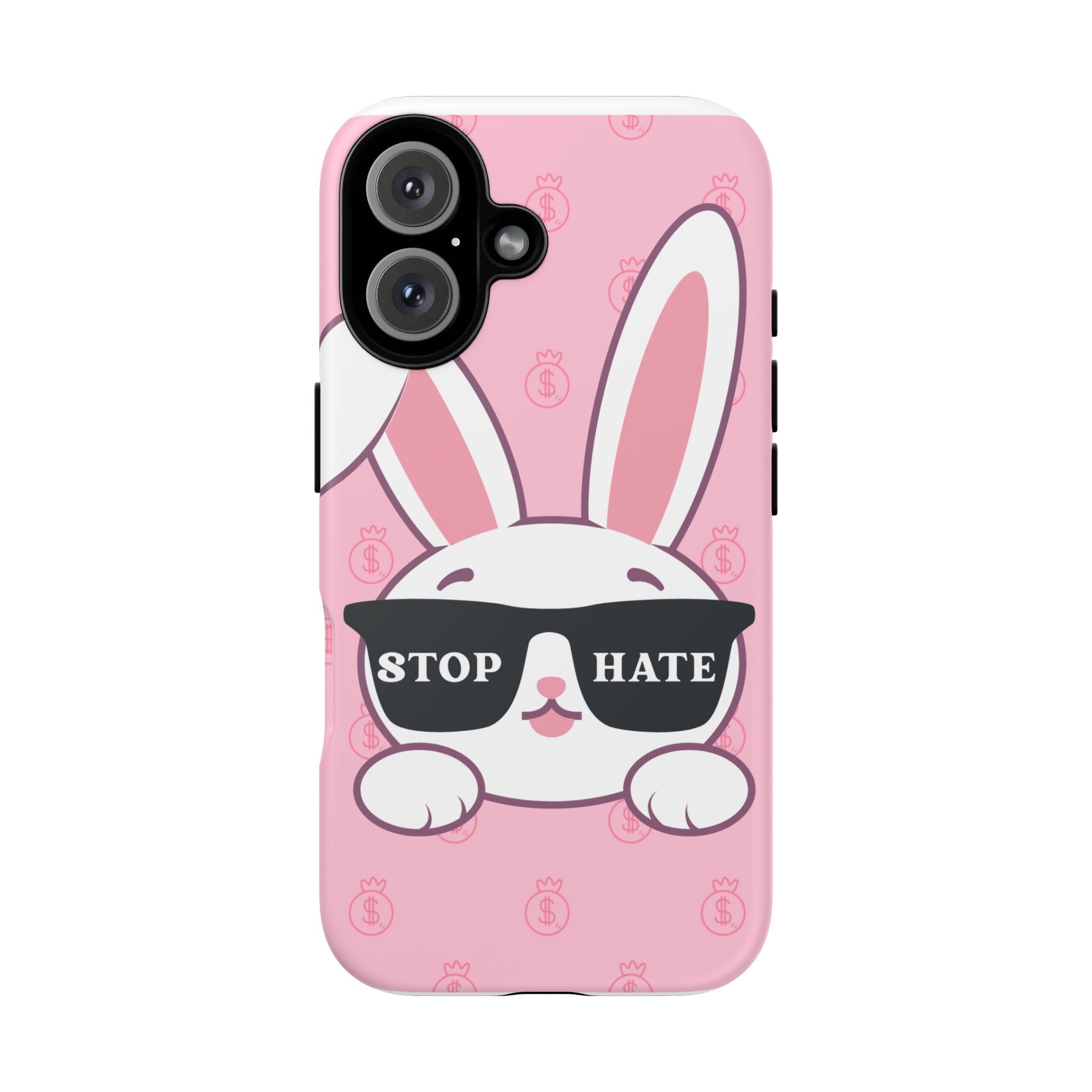 Phone Case — Pink 'Stop Hate' Bunny Protective Tough Case