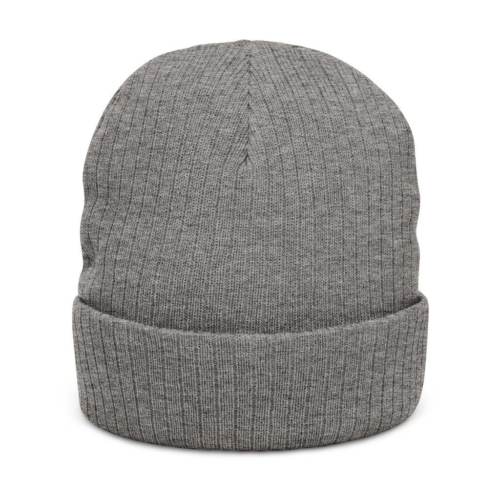 Embroidered Floral Cross Ribbed Knit Beanie - Cozy Gothic Winter Hat