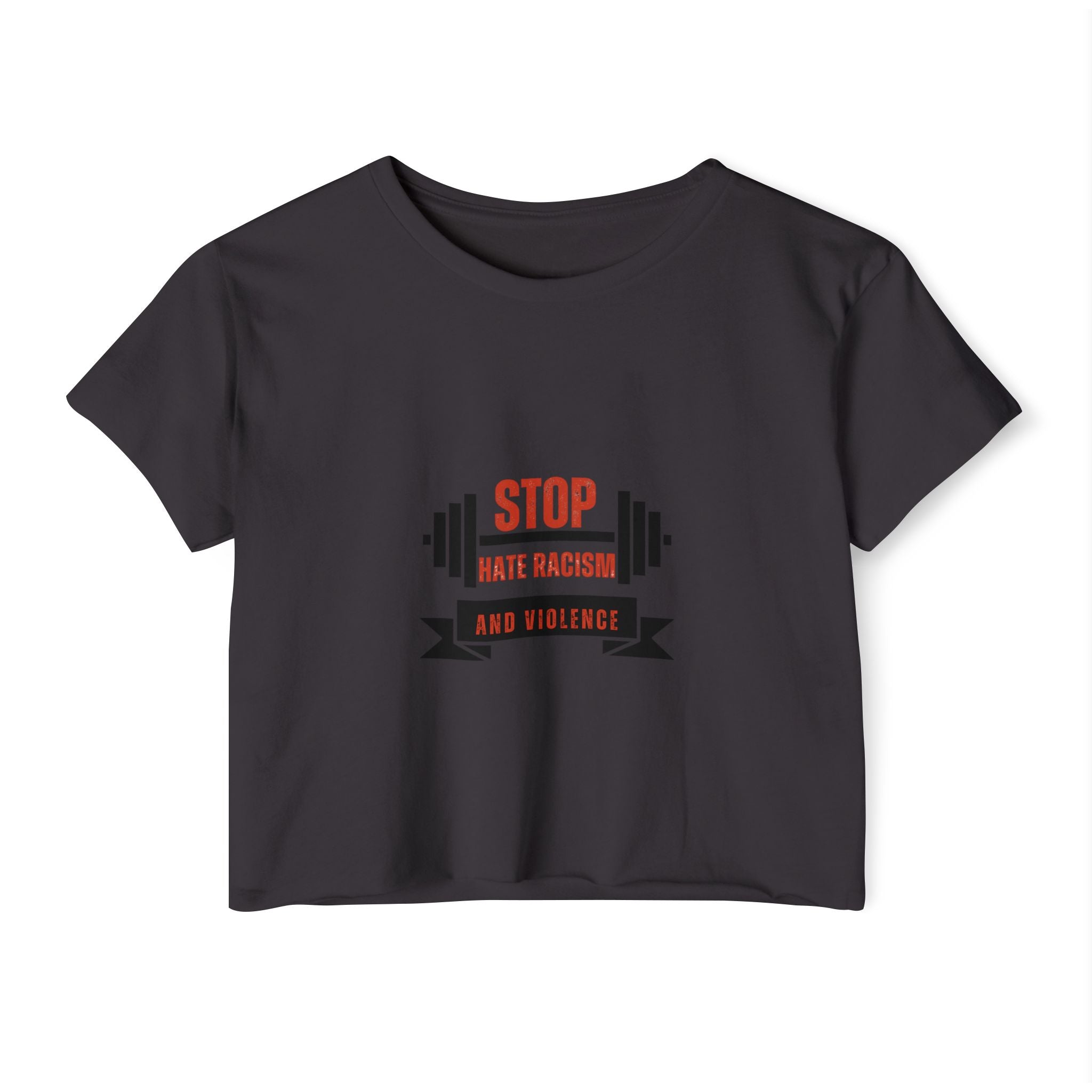 Crop Top — "Stop Hate Racism and Violence" Graphic Festival Tee