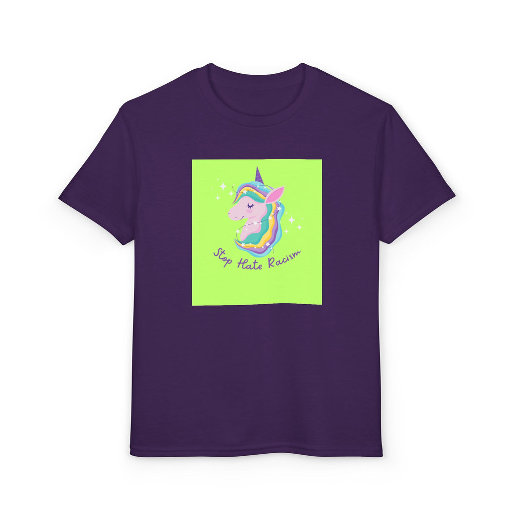 Youth T-Shirt — Rainbow Unicorn “Stop Hate Racism” Graphic