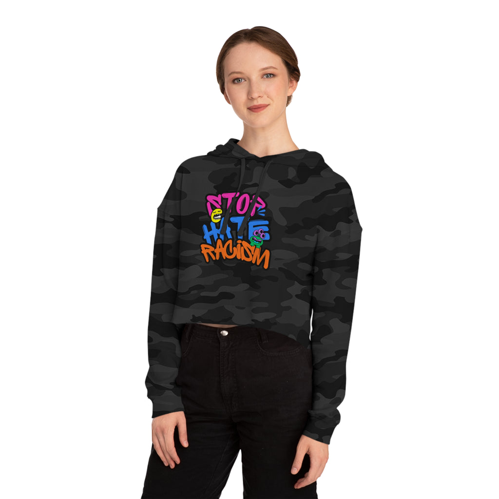 Cropped Hoodie "Stop Hate, Not People" Graffiti Anti-Racism Sweatshirt