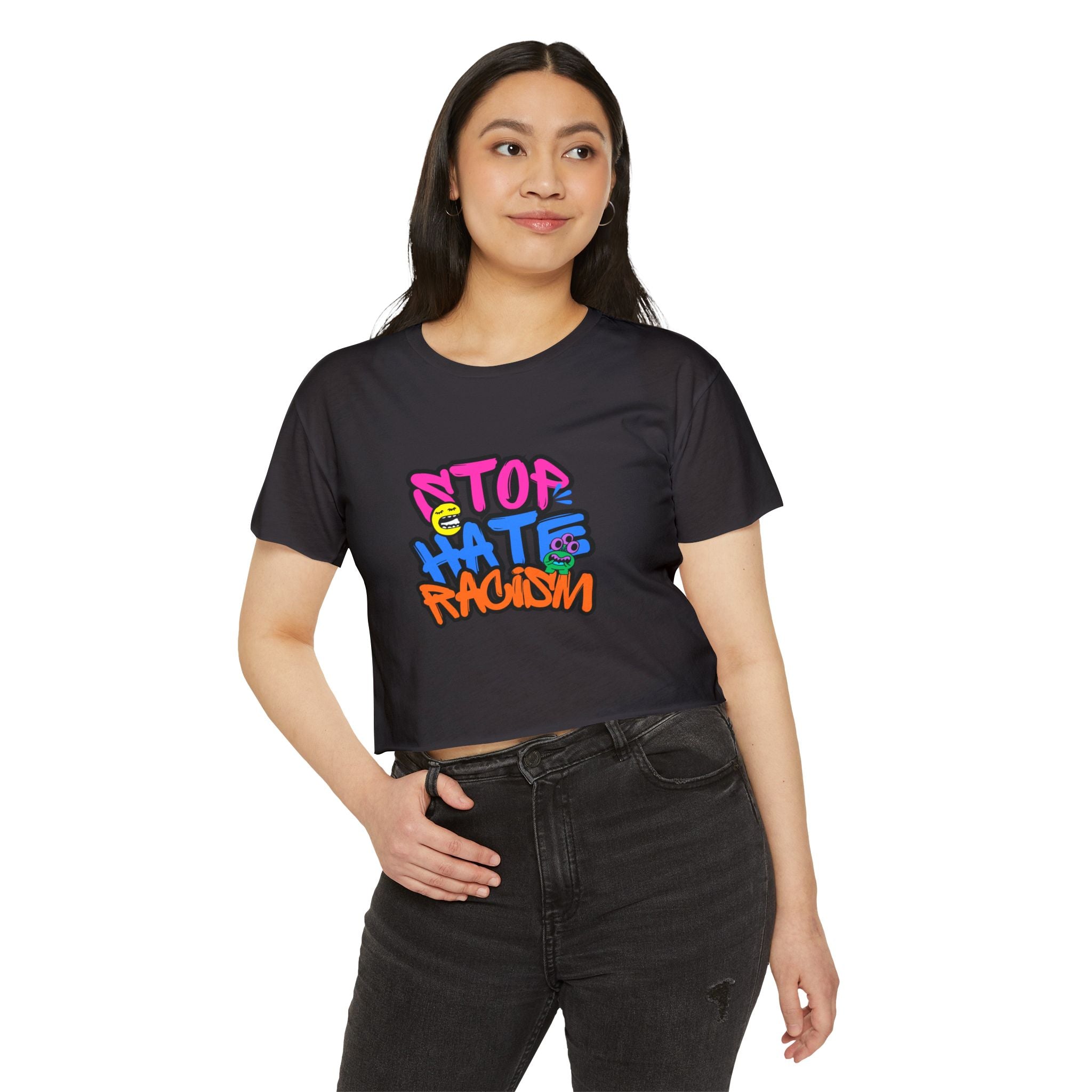 Crop Top — "Stop Hate Racism" Colorful Graffiti Festival Tee