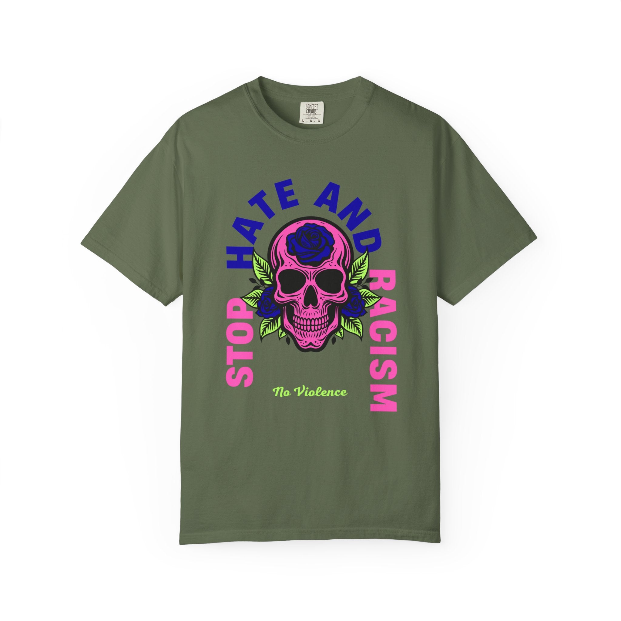 Stop Hate and Racism Skull T-Shirt — Anti-Racism Statement Tee