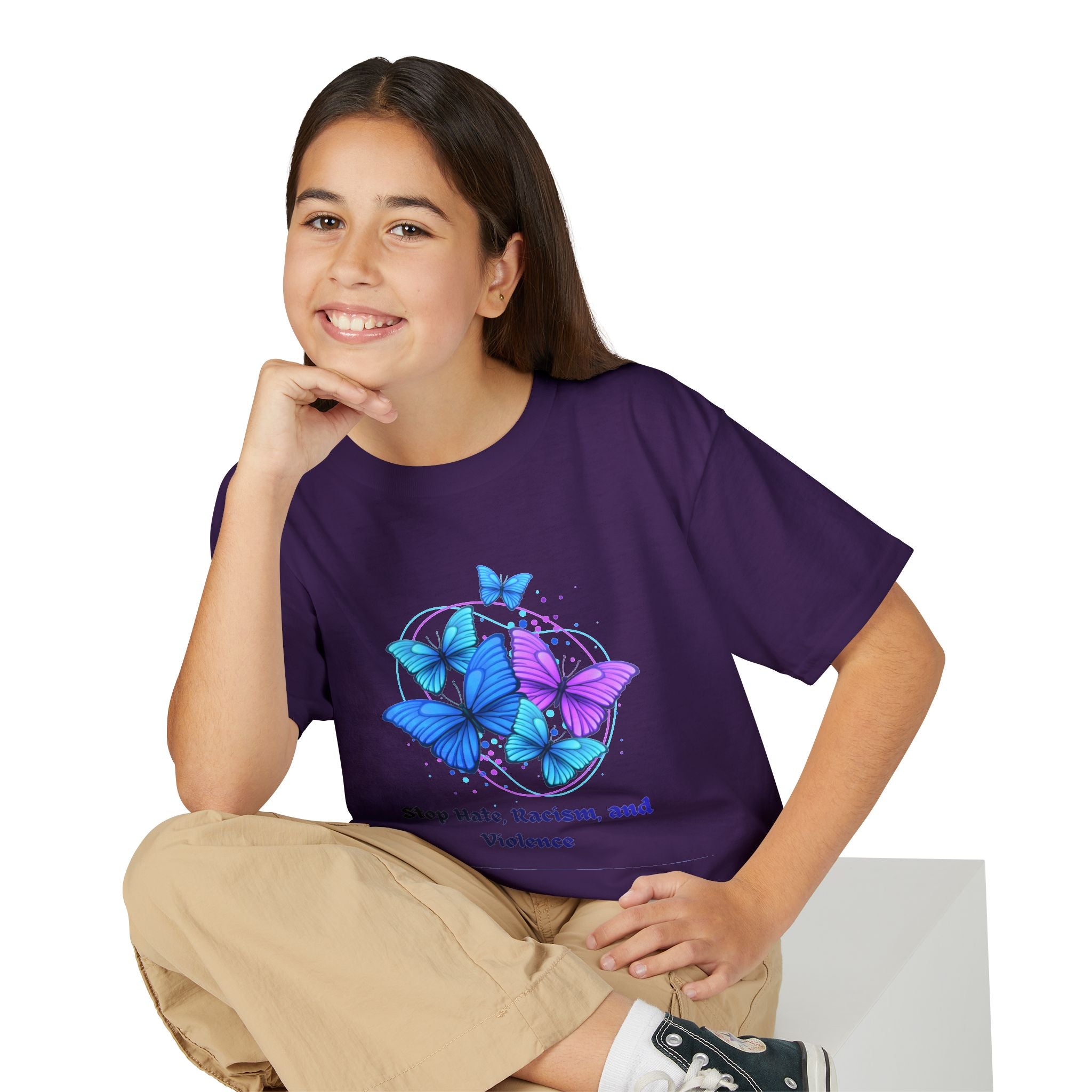 Youth Butterfly Awareness T-Shirt — "Stop Hate, Harassment, and Violence"