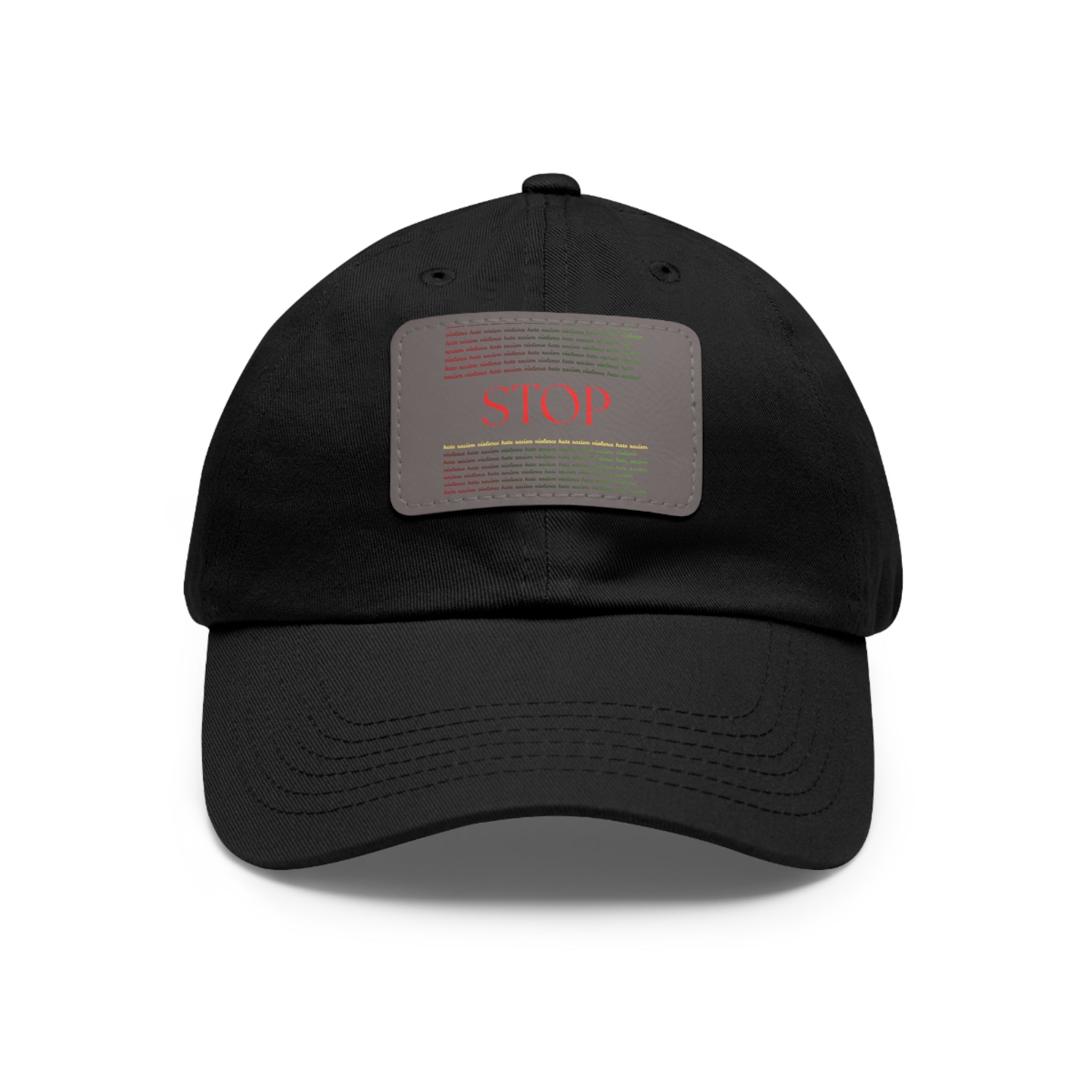 Leather Patch Dad Hat — 'STOP' Embossed Casual Baseball Cap