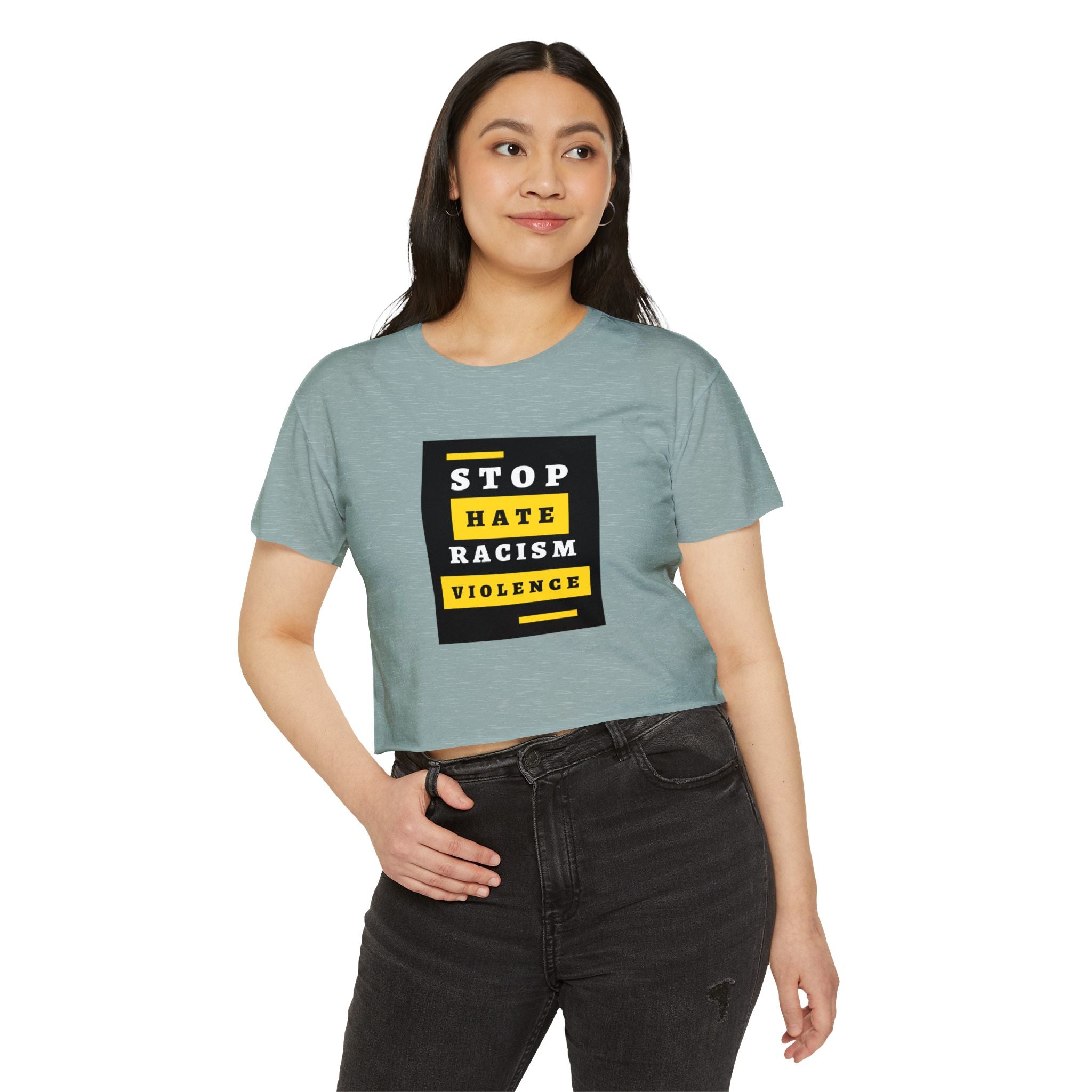 Stop Hate Racism Violence Crop Top — Women's Protest Festival Tee