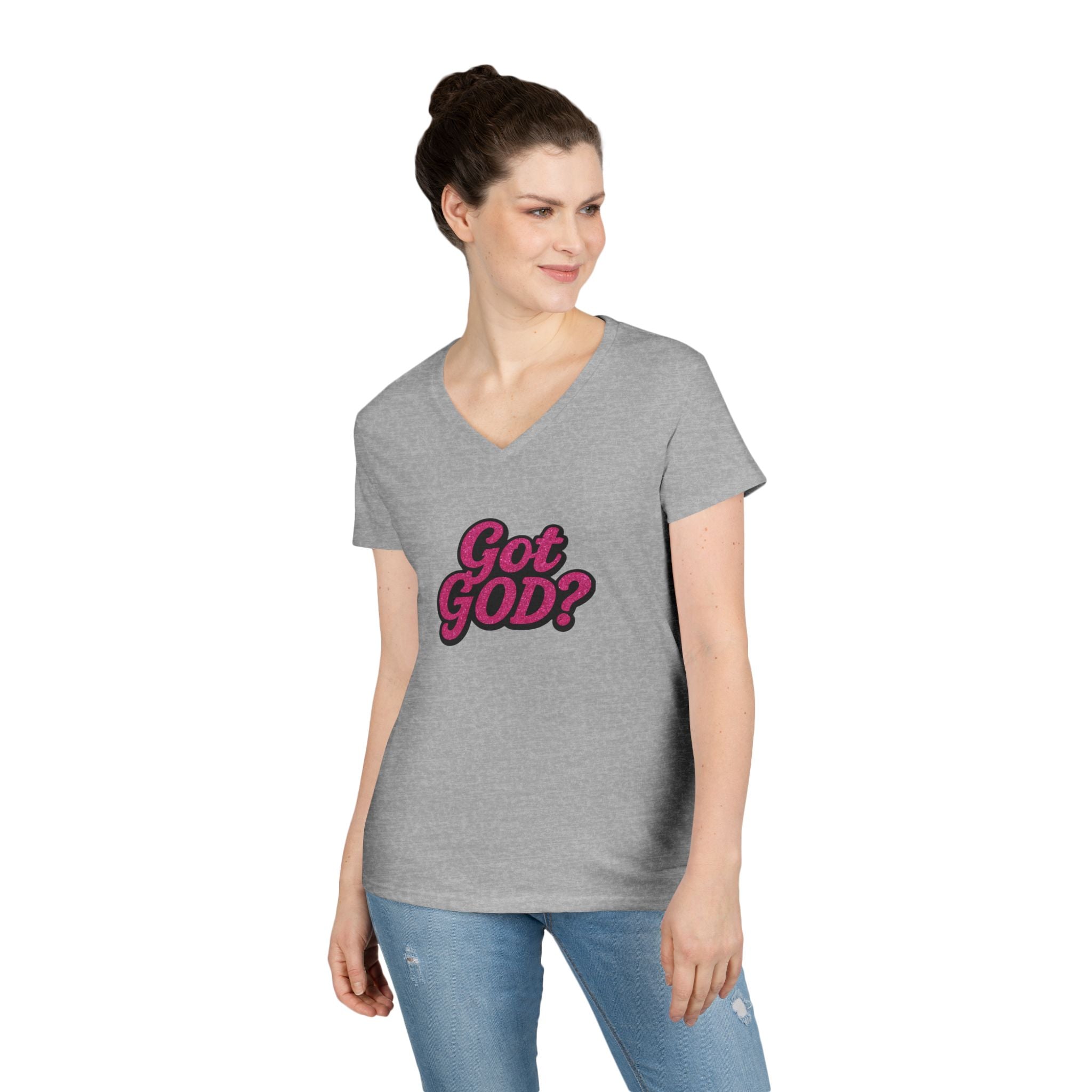 Got GOD? Ladies' V-Neck T-Shirt — Retro Pink Faith Graphic
